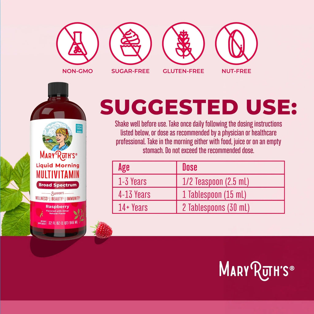 MARYRUTH'S Liquid Morning Multivitamin for Women, Men & Kids | Vitamin A C D E B6 B12 Biotin Zinc | Beauty | Vegan | Non-GMO | Gluten Free | 32 Servings - TrustMedUSA