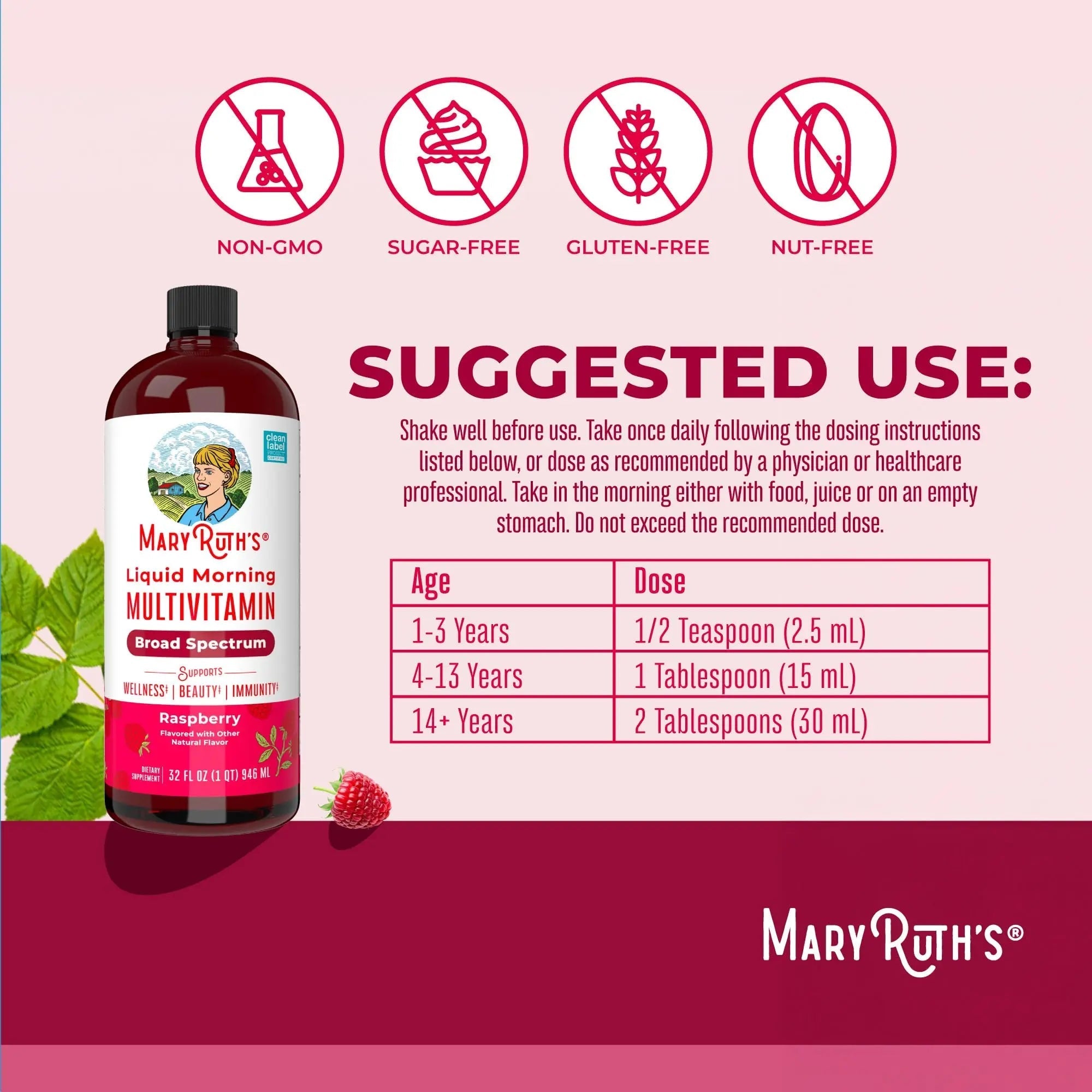 MARYRUTH'S Liquid Morning Multivitamin for Women, Men & Kids | Vitamin A C D E B6 B12 Biotin Zinc | Beauty | Vegan | Non-GMO | Gluten Free | 32 Servings - TrustMedUSA