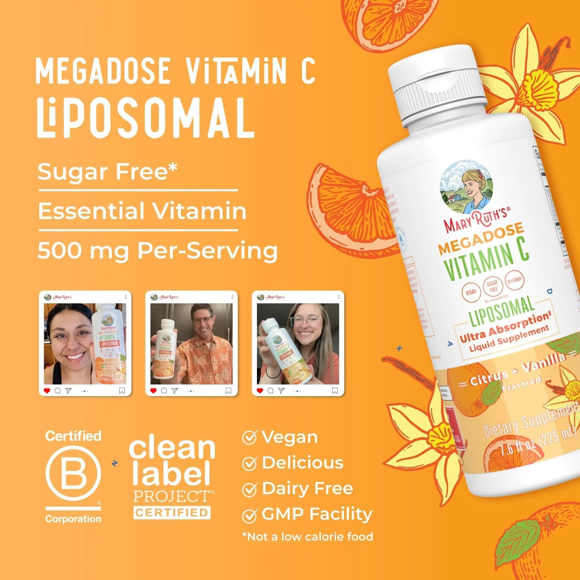 MaryRuth's Megadose Liquid Vitamin C Liposomal | 500 mg Per Serving | Ultra Absorption | Immunity | Antioxidant Support | Collagen Formation | Vegan | Gluten Free | Sugar Free | 7.6 Oz | 30 Servings - TrustMedUSA
