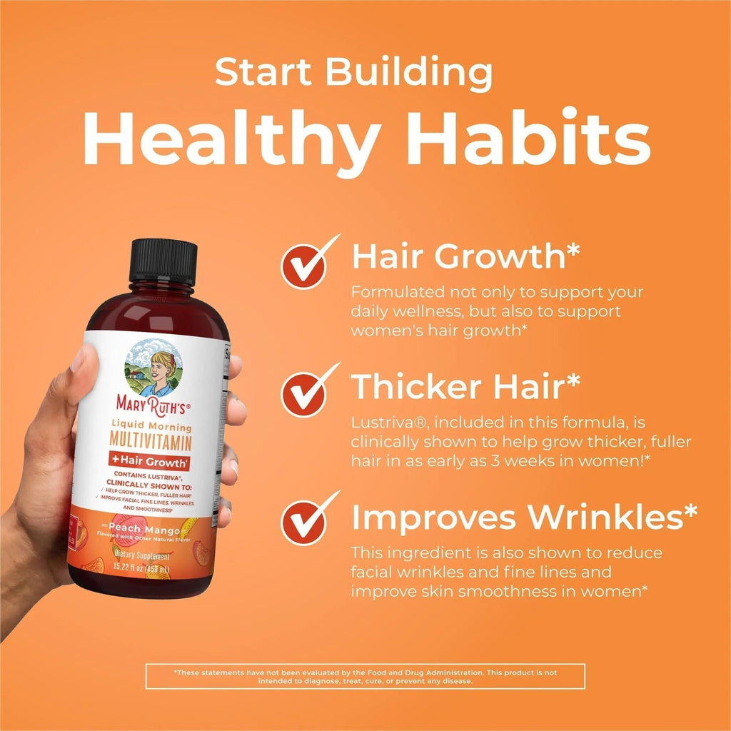 MaryRuth's Morning Multivitamin +Hair Growth (Peach Mango, 15oz), Nighttime Multimineral (Coconut, 15oz) & Probiotic Drops (2oz) | - TrustMedUSA