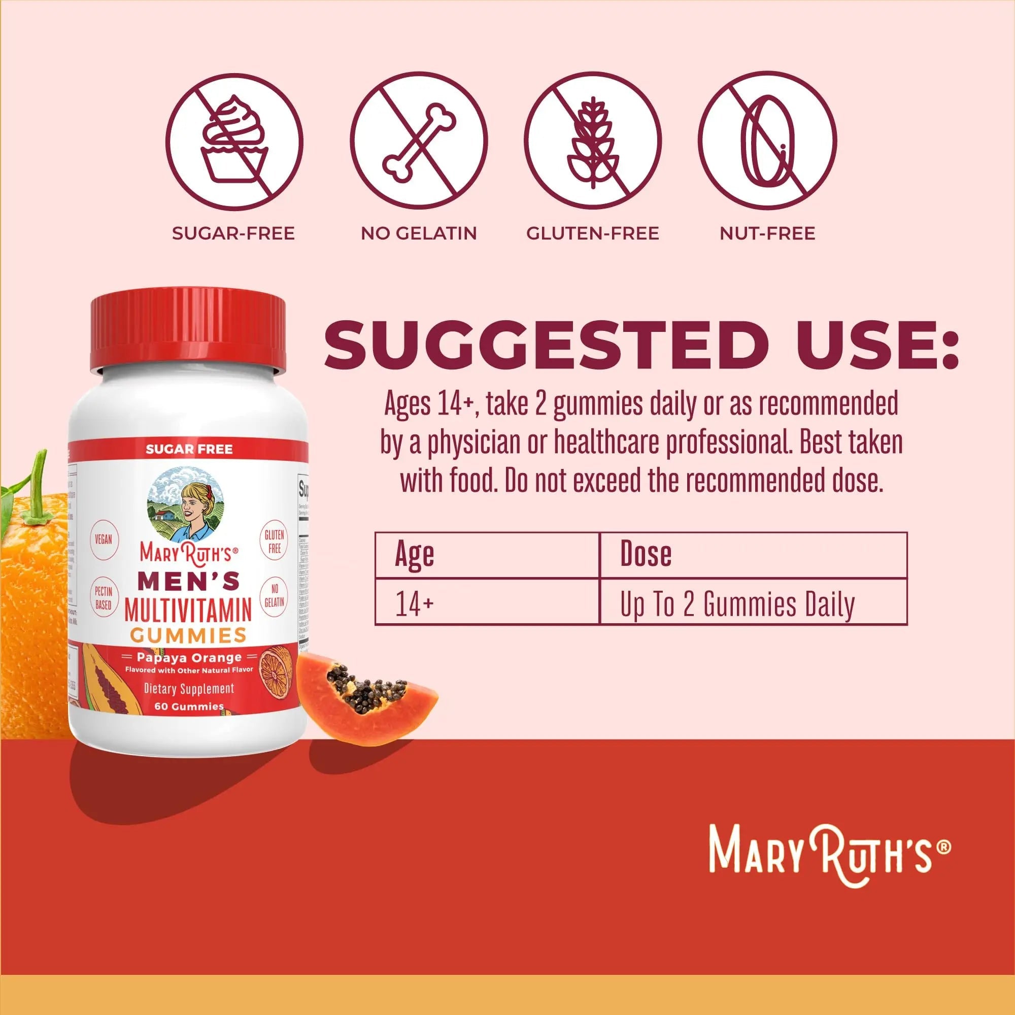 MaryRuth's Multivitamin Gummies for Men | Vitamin A, C, D, E, B6, B12, Biotin, Zinc | Energy Metabolism | Immunity | Bone Health | Cellular Health | Vegan | Non-GMO | Gluten & Sugar Free | 60 Count - TrustMedUSA