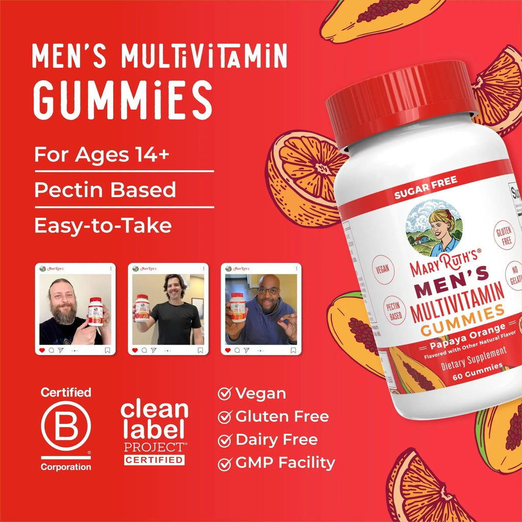 MaryRuth's Multivitamin Gummies for Men | Vitamin A, C, D, E, B6, B12, Biotin, Zinc | Energy Metabolism | Immunity | Bone Health | Cellular Health | Vegan | Non-GMO | Gluten & Sugar Free | 60 Count - TrustMedUSA