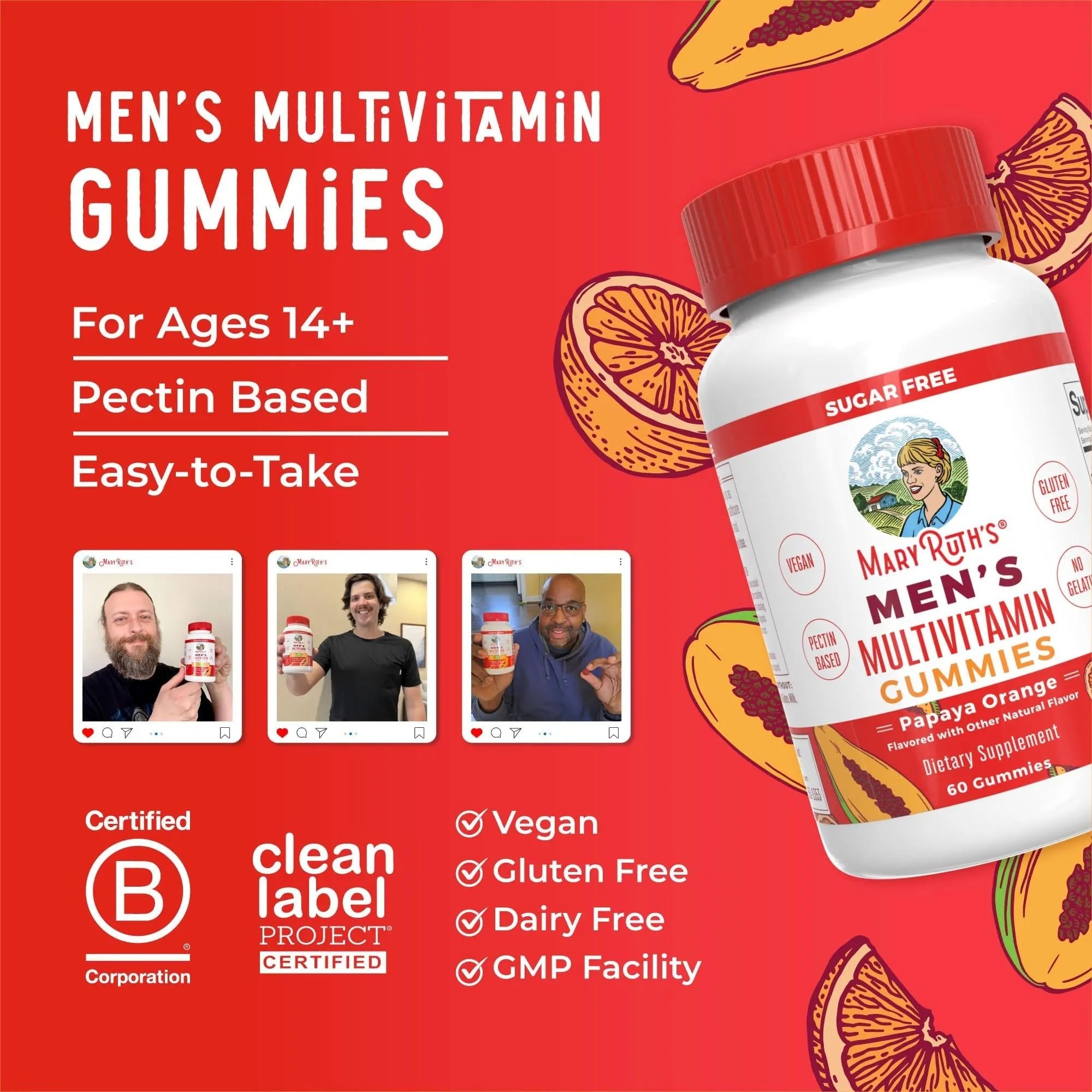 MaryRuth's Multivitamin Gummies for Men | Vitamin A, C, D, E, B6, B12, Biotin, Zinc | Energy Metabolism | Immunity | Bone Health | Cellular Health | Vegan | Non-GMO | Gluten & Sugar Free | 60 Count - TrustMedUSA