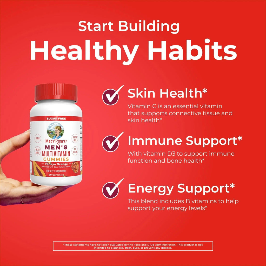 MaryRuth's Multivitamin Gummies for Men | Vitamin A, C, D, E, B6, B12, Biotin, Zinc | Energy Metabolism | Immunity | Bone Health | Cellular Health | Vegan | Non-GMO | Gluten & Sugar Free | 60 Count - TrustMedUSA