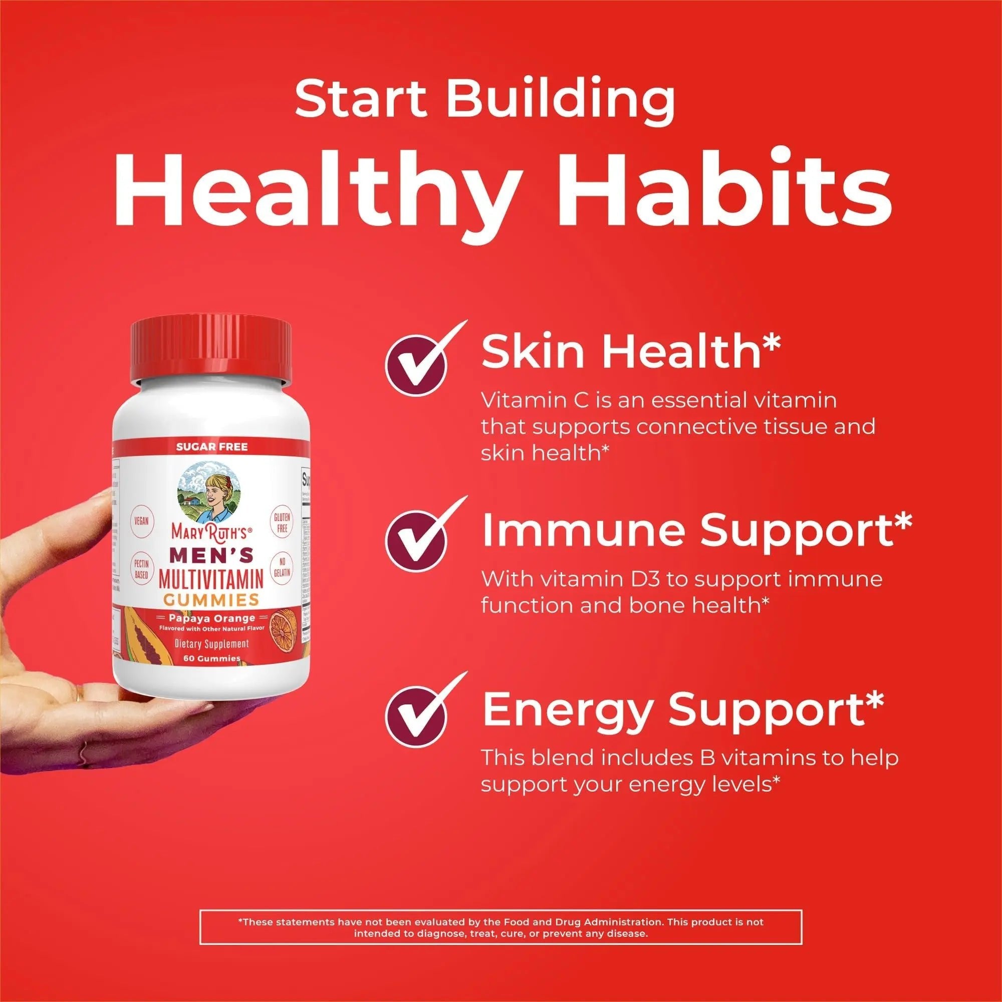 MaryRuth's Multivitamin Gummies for Men | Vitamin A, C, D, E, B6, B12, Biotin, Zinc | Energy Metabolism | Immunity | Bone Health | Cellular Health | Vegan | Non-GMO | Gluten & Sugar Free | 60 Count - TrustMedUSA