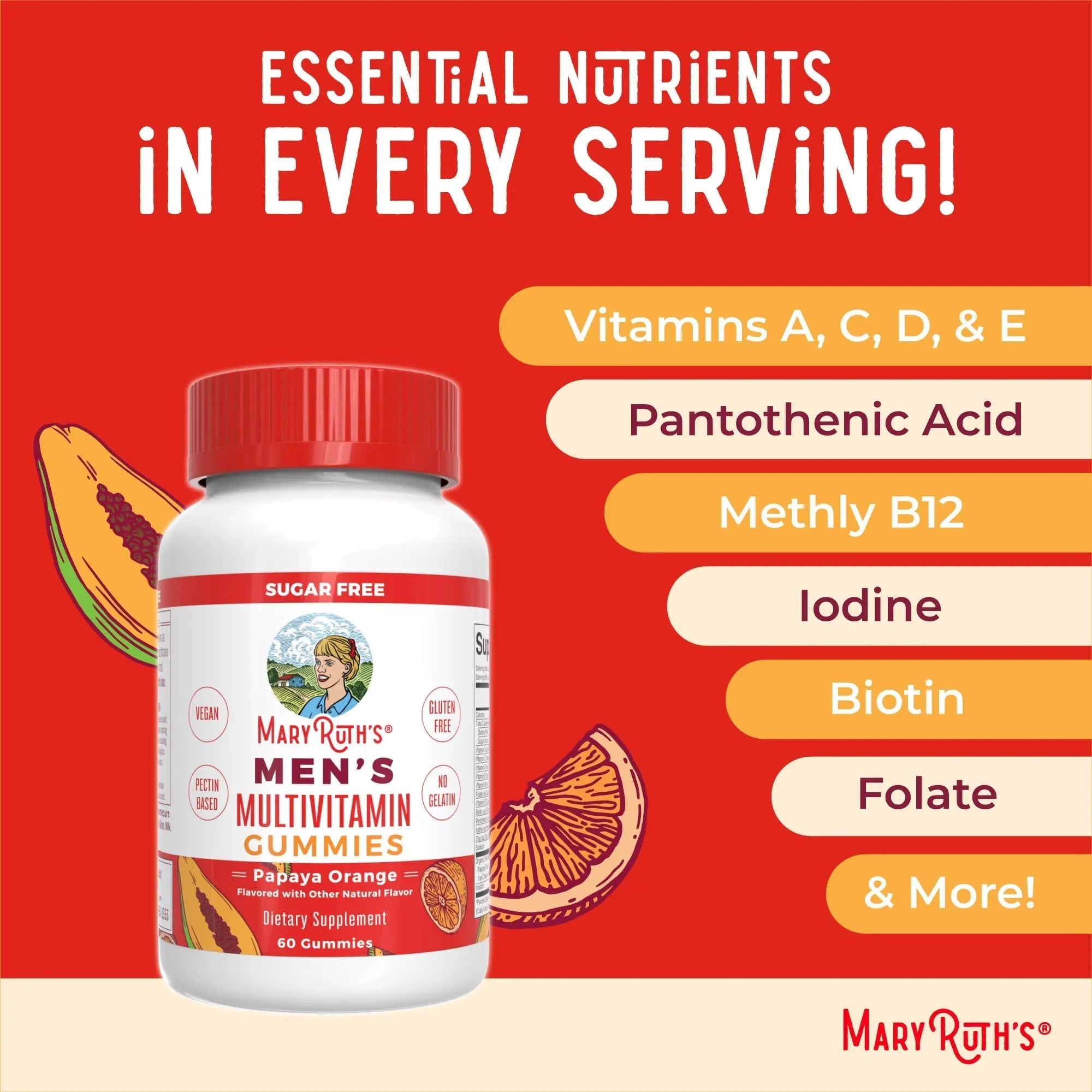 MaryRuth's Multivitamin Gummies for Men | Vitamin A, C, D, E, B6, B12, Biotin, Zinc | Energy Metabolism | Immunity | Bone Health | Cellular Health | Vegan | Non-GMO | Gluten & Sugar Free | 60 Count - TrustMedUSA