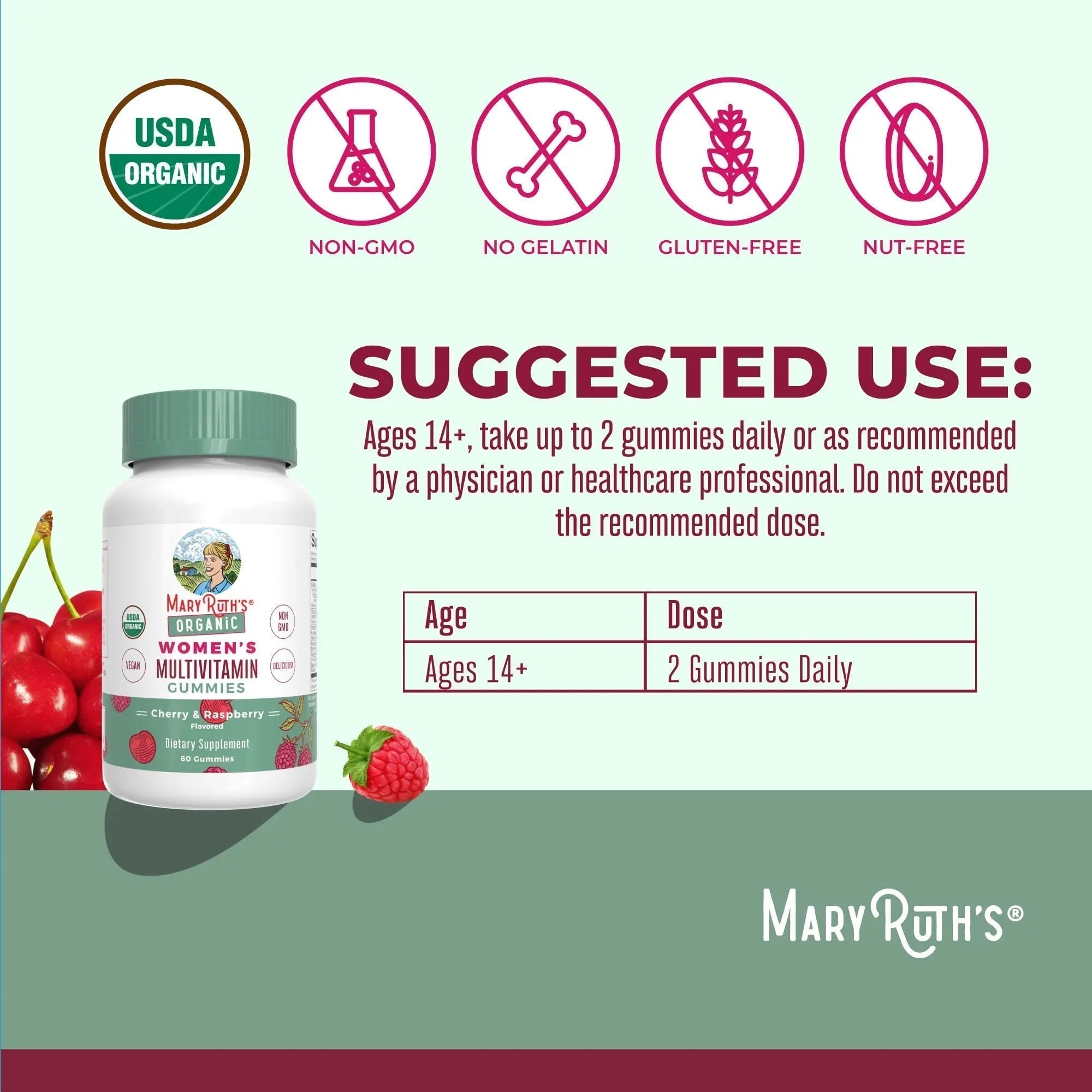 MaryRuth's Multivitamin Gummies for Women (Cherry & Raspberry) & Liquid Nighttime Multimineral Coconut (32oz) | Clean Label Project Verified - TrustMedUSA