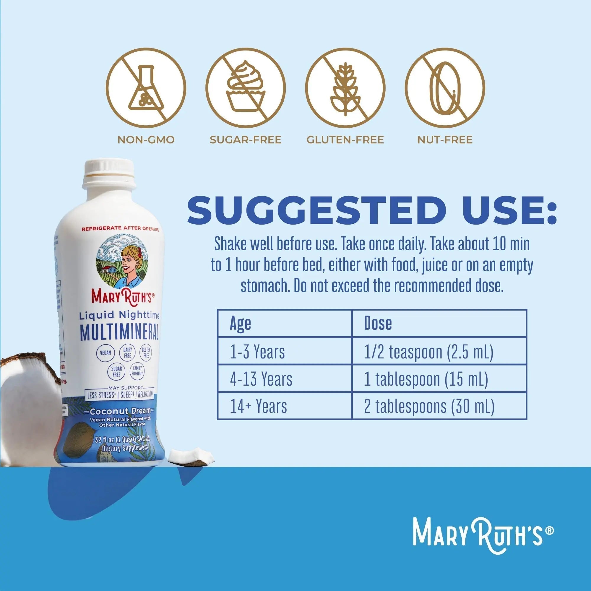 MaryRuth's Multivitamin Gummies for Women (Cherry & Raspberry) & Liquid Nighttime Multimineral Coconut (32oz) | Clean Label Project Verified - TrustMedUSA