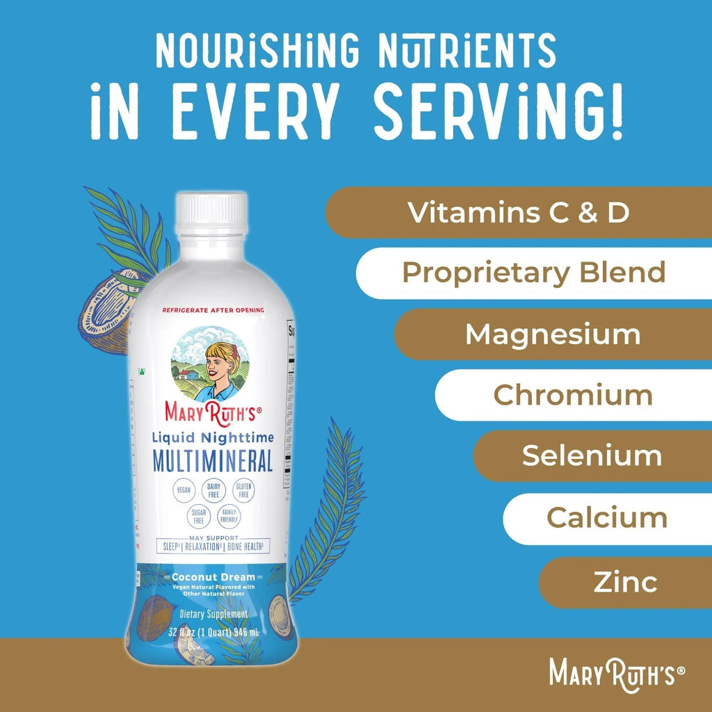 MaryRuth's Multivitamin Gummies for Women (Cherry & Raspberry) & Liquid Nighttime Multimineral Coconut (32oz) | Clean Label Project Verified - TrustMedUSA