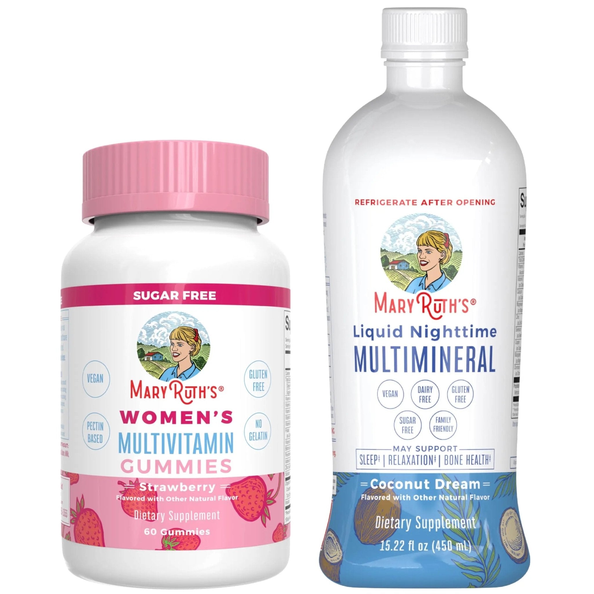 MaryRuth's Multivitamin Gummies for Women (Strawberry) & Liquid Nighttime Multimineral (Coconut, 15.22oz) | Clean Label Project Verified - TrustMedUSA