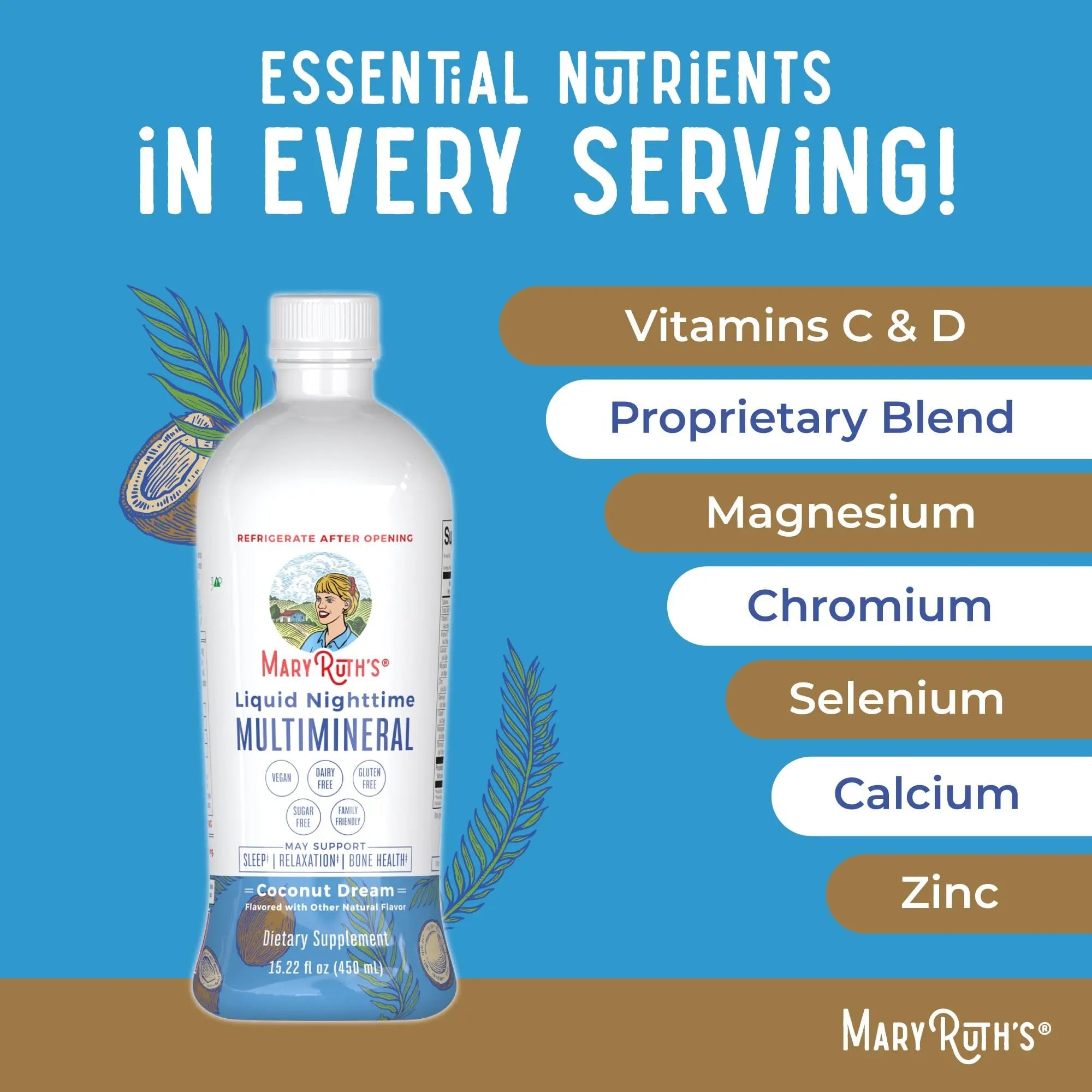 MaryRuth's Multivitamin Gummies for Women (Strawberry) & Liquid Nighttime Multimineral (Coconut, 15.22oz) | Clean Label Project Verified - TrustMedUSA