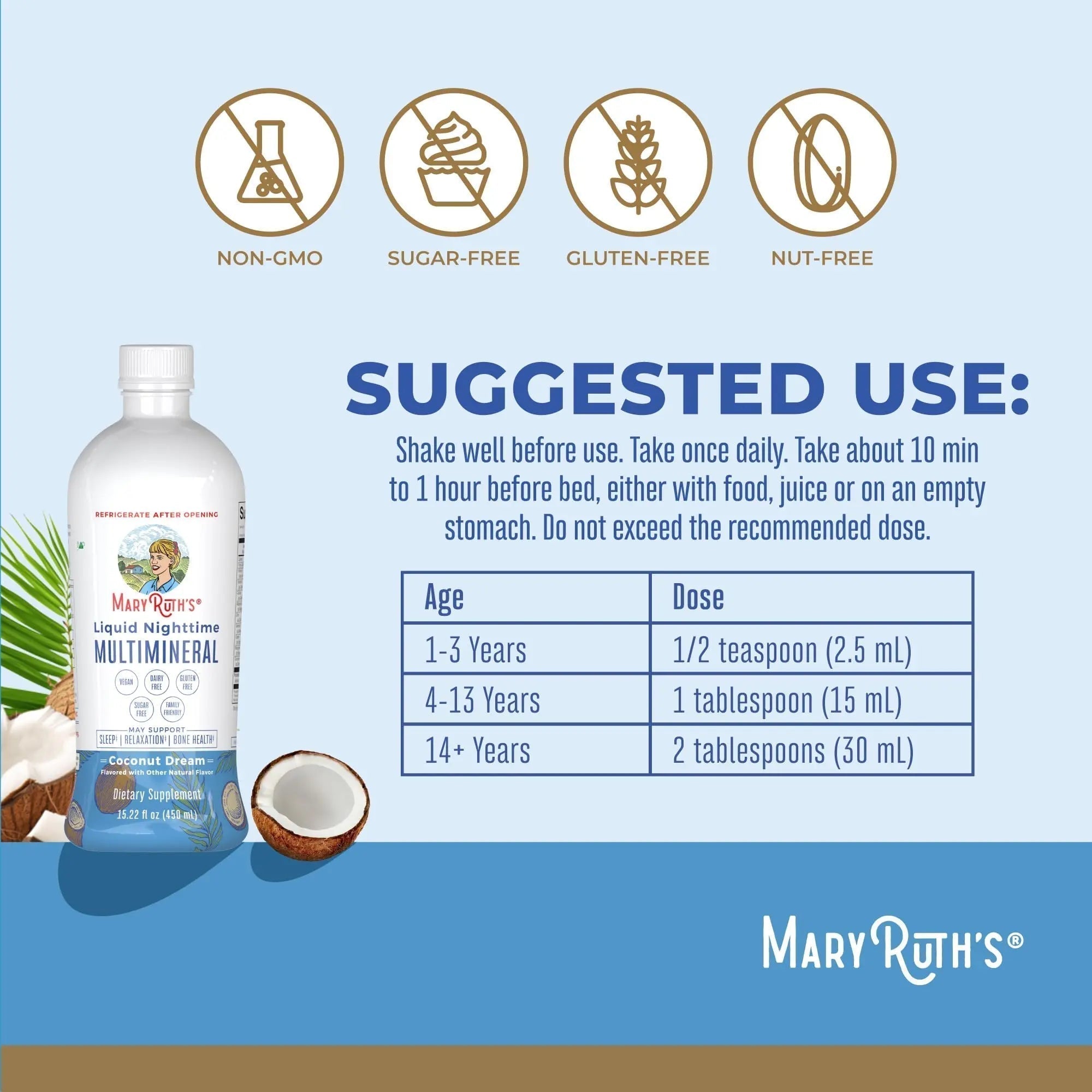 MaryRuth's Multivitamin Gummies for Women (Strawberry) & Liquid Nighttime Multimineral (Coconut, 15.22oz) | Clean Label Project Verified - TrustMedUSA