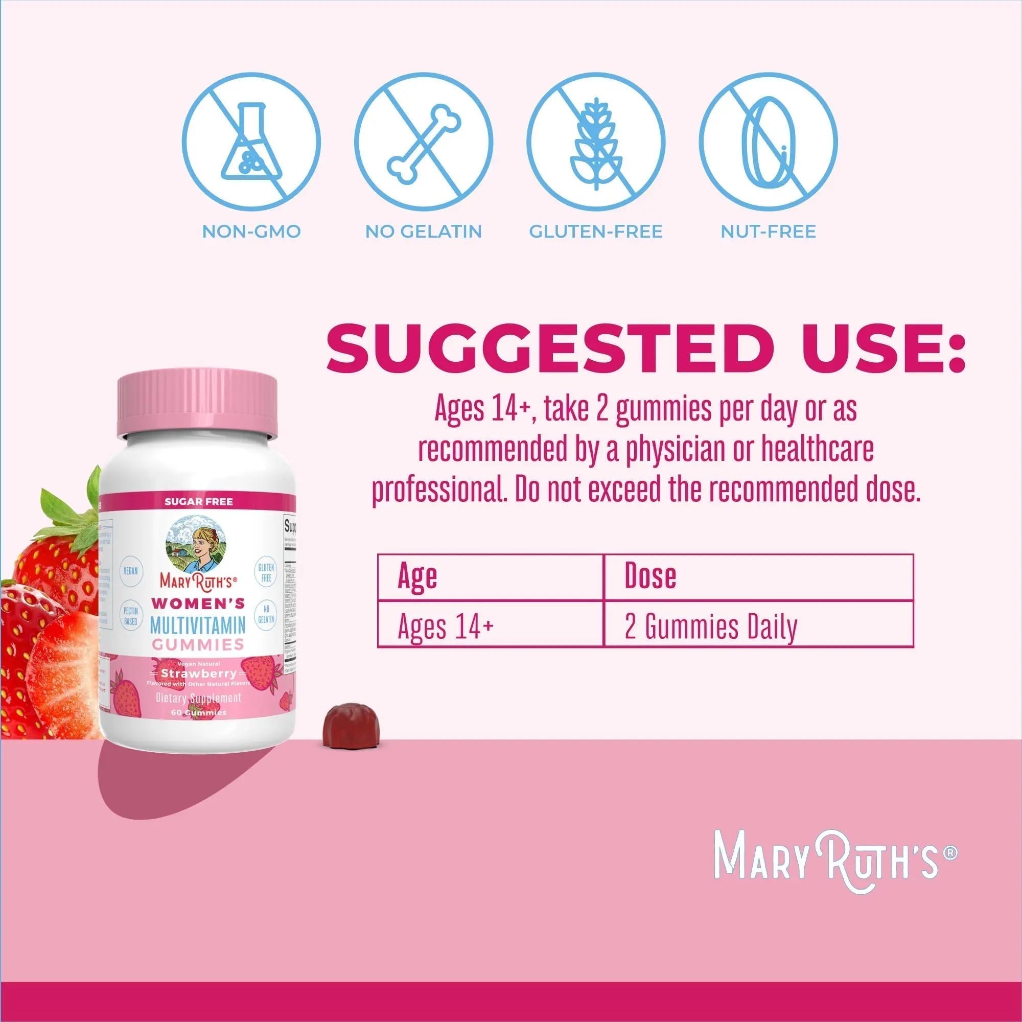 MaryRuth's Multivitamin Gummies for Women (Strawberry) & Liquid Nighttime Multimineral (Coconut, 15.22oz) | Clean Label Project Verified - TrustMedUSA