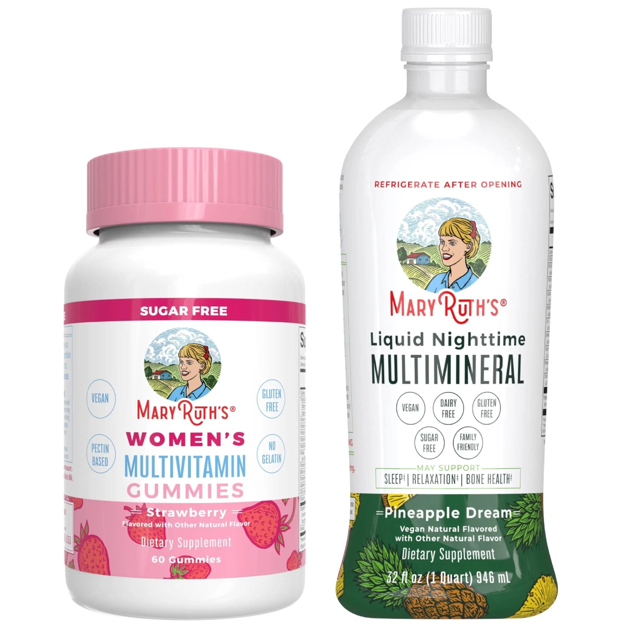 MaryRuth's Multivitamin Gummies for Women (Strawberry) & Liquid Nighttime Multimineral (Pineapple) | Clean Label Project Verified - TrustMedUSA