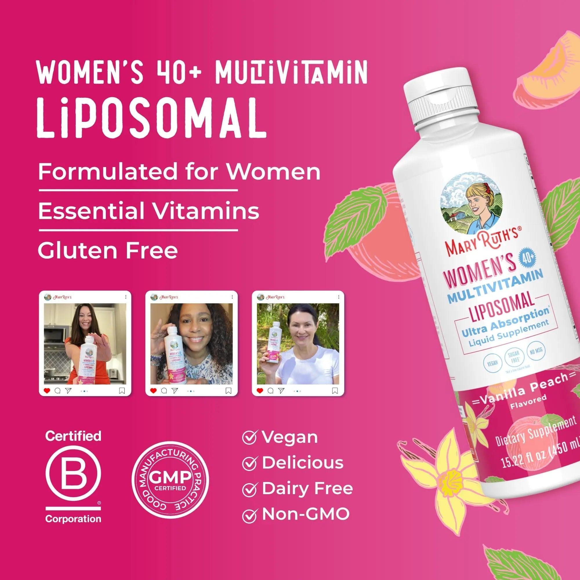 MaryRuth’s Multivitamin Liposomal for Women 40+ | Womens Multivitamin Liposomal | Immune Support Supplement | Menopause Supplement | Methylated Multivitamin | Vegan | Sugar Free | Non-GMO |15.22 Fl Oz - TrustMedUSA