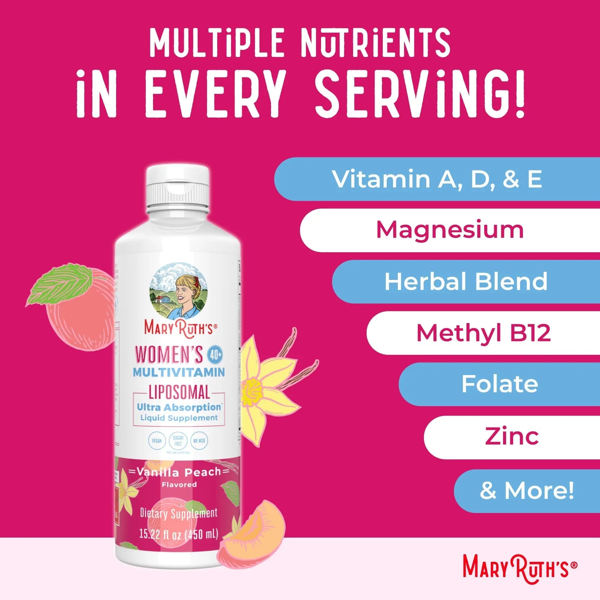 MaryRuth’s Multivitamin Liposomal for Women 40+ | Womens Multivitamin Liposomal | Immune Support Supplement | Menopause Supplement | Methylated Multivitamin | Vegan | Sugar Free | Non-GMO |15.22 Fl Oz - TrustMedUSA