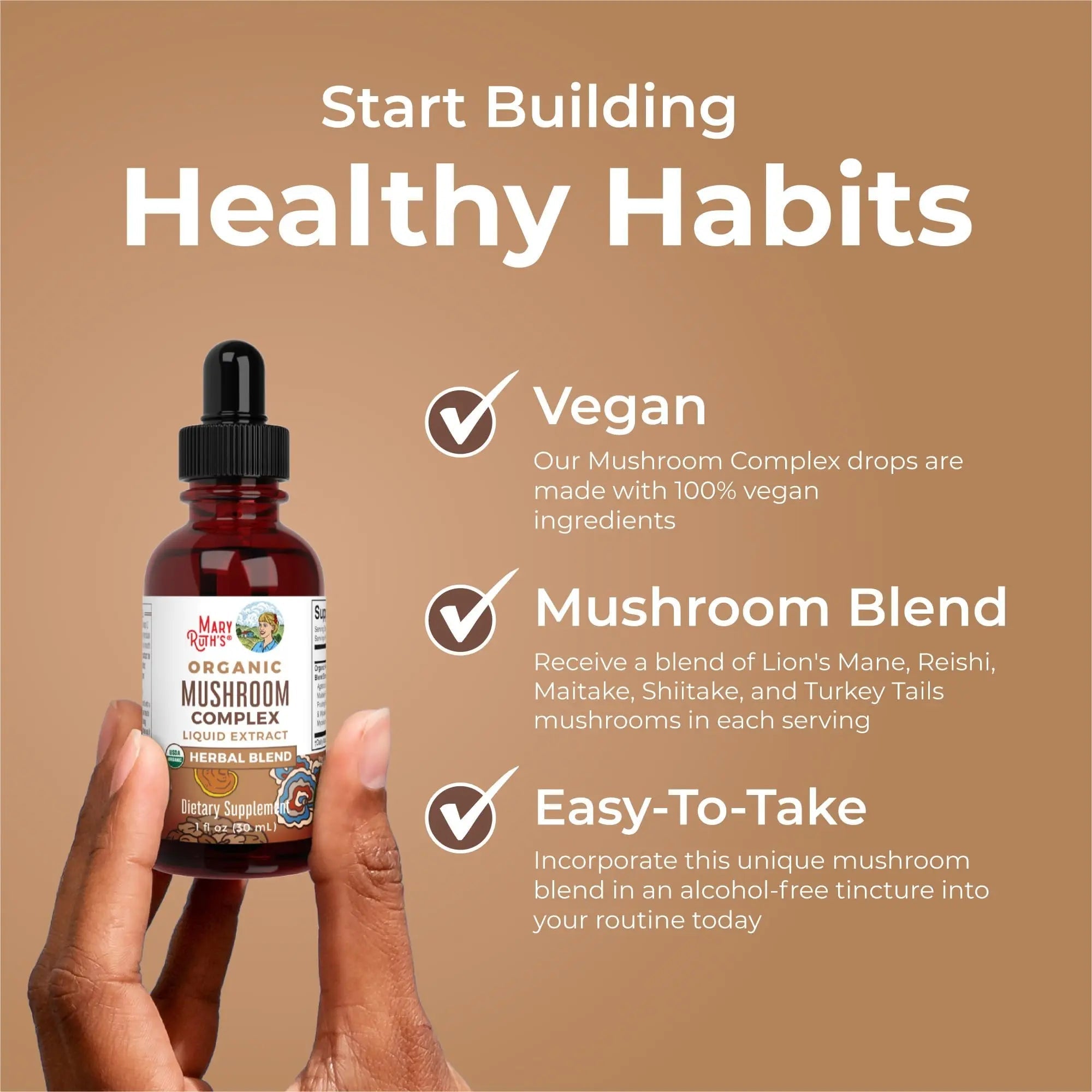 MaryRuth's Mushroom Complex | Lion's Mane | Turkey Tail | Reishi Mushroom | Shiitake Mushrooms | Alcohol Free | Mushroom Blend | Organic | Non-GMO | Vegan | 30 Servings - TrustMedUSA