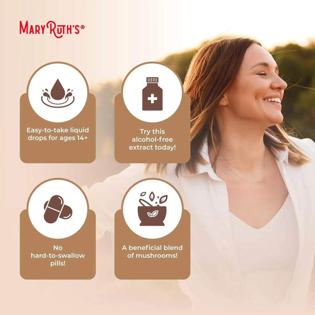 MaryRuth's Mushroom Complex | Lion's Mane | Turkey Tail | Reishi Mushroom | Shiitake Mushrooms | Alcohol Free | Mushroom Blend | Organic | Non-GMO | Vegan | 30 Servings - TrustMedUSA
