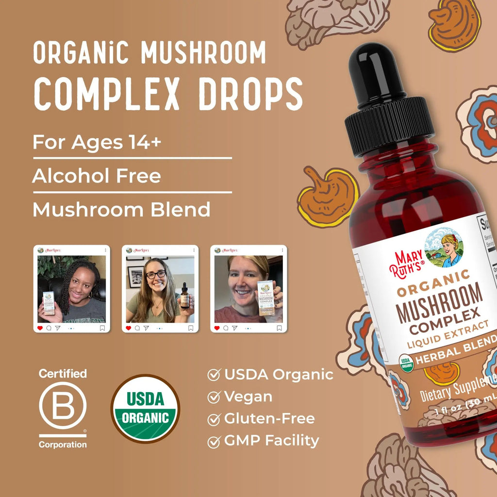 MaryRuth's Mushroom Complex | Lion's Mane | Turkey Tail | Reishi Mushroom | Shiitake Mushrooms | Alcohol Free | Mushroom Blend | Organic | Non-GMO | Vegan | 30 Servings - TrustMedUSA