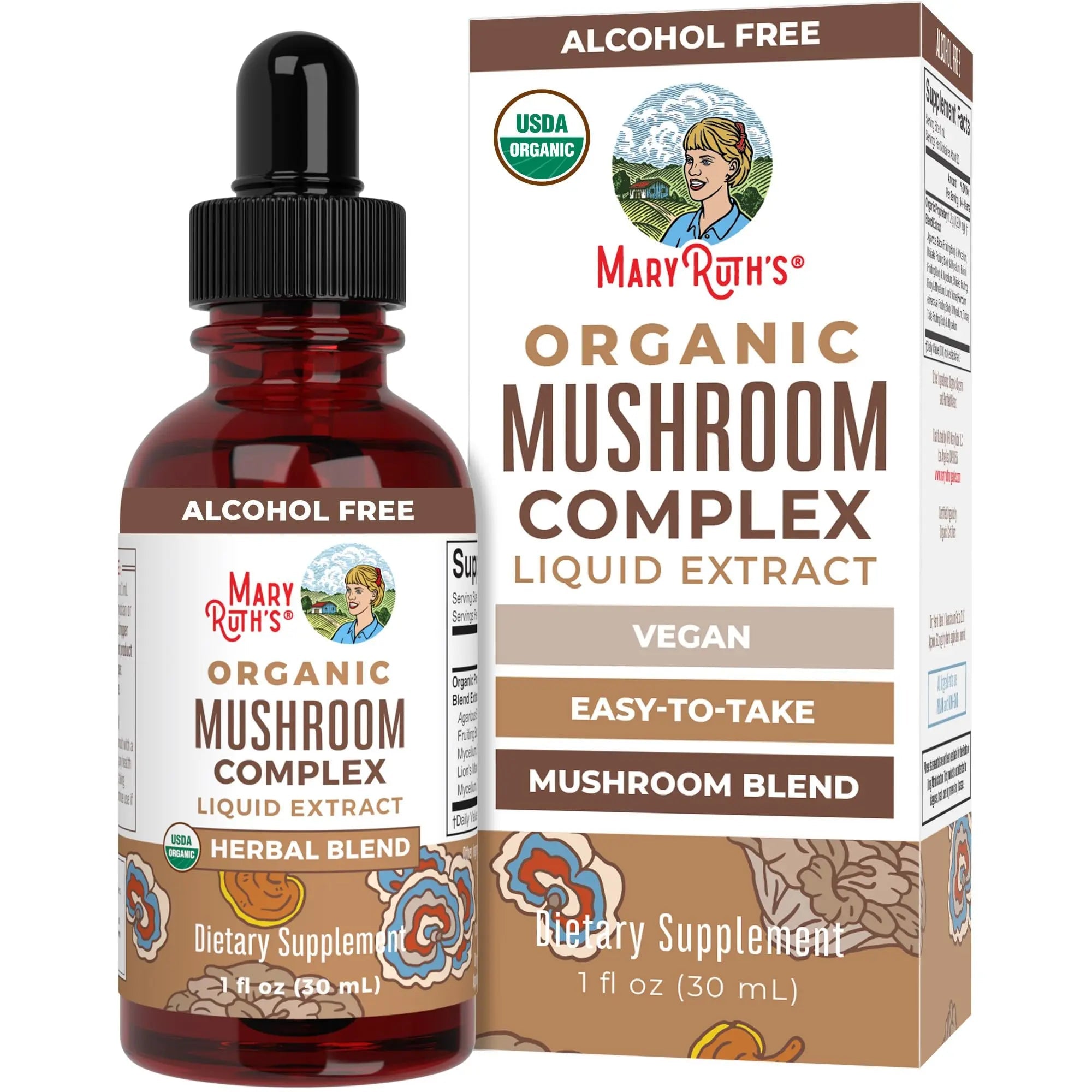 MaryRuth's Mushroom Complex | Lion's Mane | Turkey Tail | Reishi Mushroom | Shiitake Mushrooms | Alcohol Free | Mushroom Blend | Organic | Non-GMO | Vegan | 30 Servings - TrustMedUSA