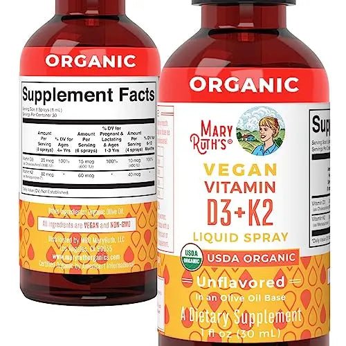 MaryRuth's Organic D3 + K2 Spray for Adults & Kids for Bone Health | Vitamin D3 as Cholecalciferol | Vitamin K2 | Immunity | Mineral Absorption | Heart Health | Vegan | Non-GMO | Gluten Free | 1 Fl Oz - TrustMedUSA