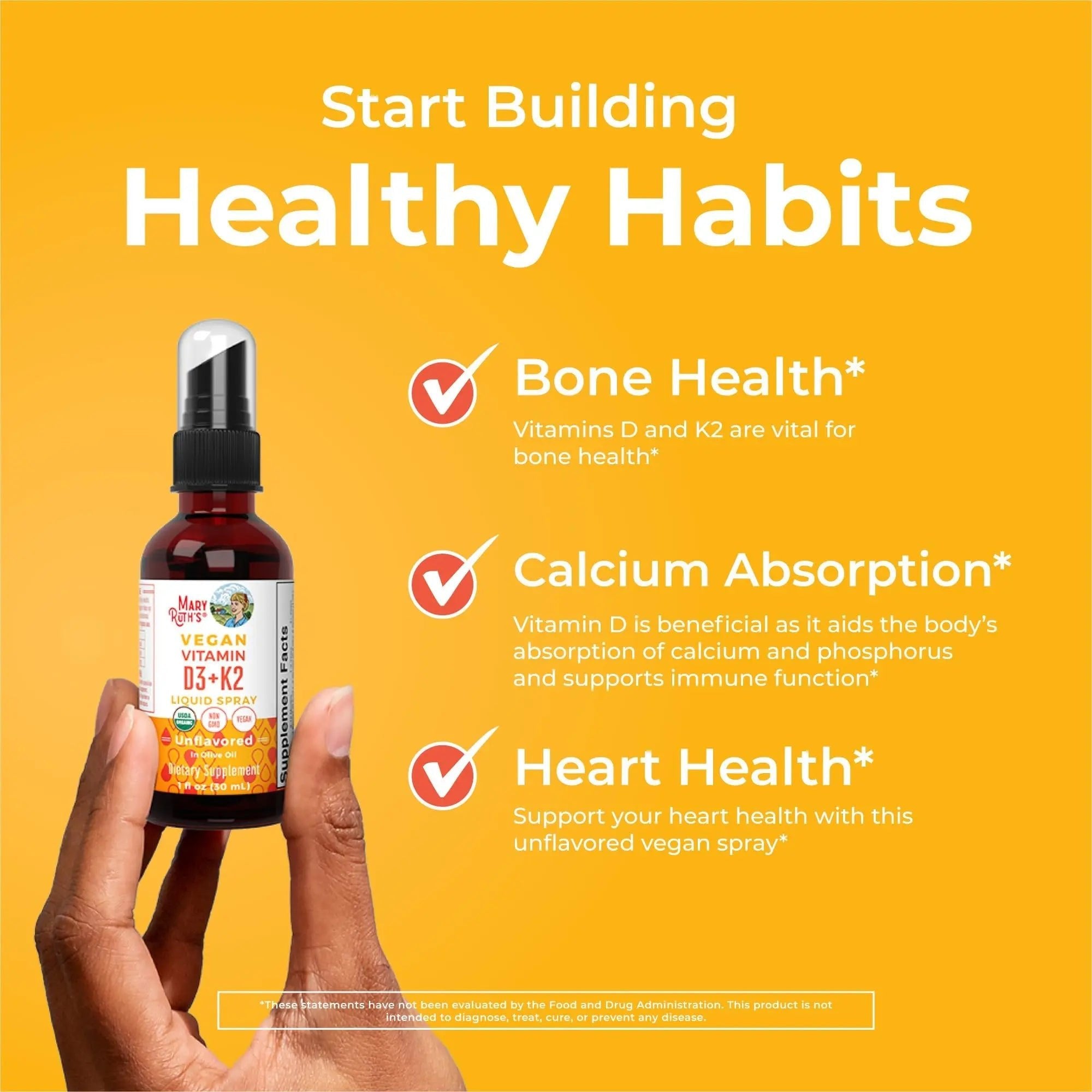 MaryRuth's Organic D3 + K2 Spray for Adults & Kids for Bone Health | Vitamin D3 as Cholecalciferol | Vitamin K2 | Immunity | Mineral Absorption | Heart Health | Vegan | Non-GMO | Gluten Free | 1 Fl Oz - TrustMedUSA