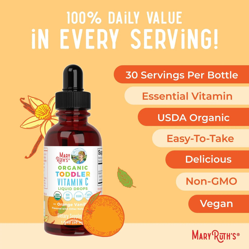 MARYRUTH'S Organic Toddler Vitamin C Drops for Immunity | Ages 1-3 Years | 15 mg Per Serving | Vitamin C for Immune Support & Overall Health | Vegan | Sugar Free - TrustMedUSA