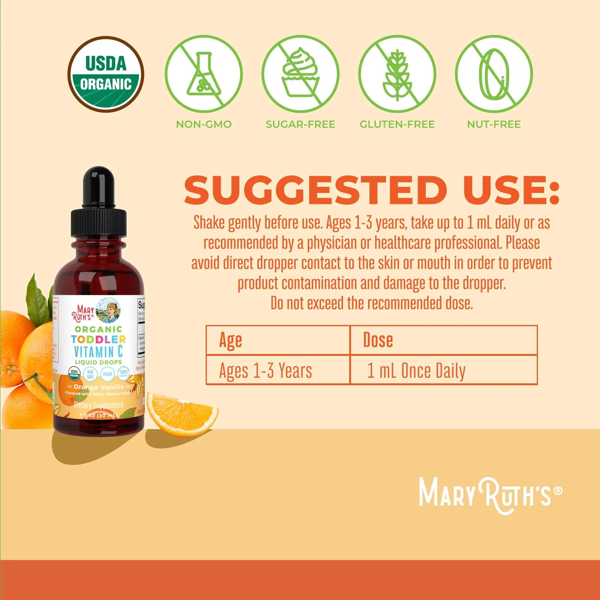 MARYRUTH'S Organic Toddler Vitamin C Drops for Immunity | Ages 1-3 Years | 15 mg Per Serving | Vitamin C for Immune Support & Overall Health | Vegan | Sugar Free - TrustMedUSA