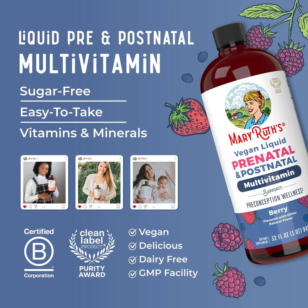 MARYRUTH'S Postnatal & Prenatal Vitamins for Women | Sugar Free | Selenium | Folate | Vegan | Non-GMO | Gluten Free | 32oz - TrustMedUSA