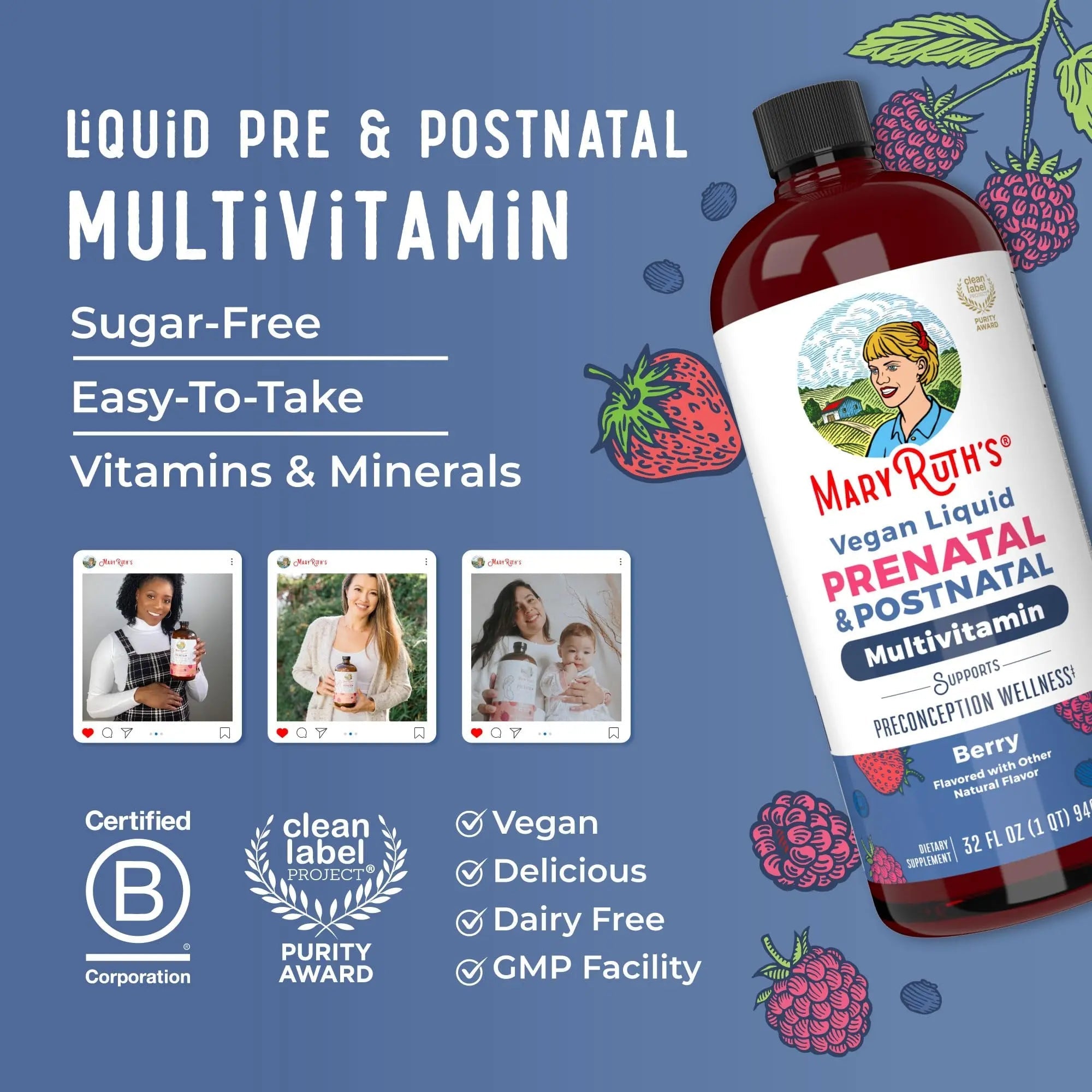 MARYRUTH'S Postnatal & Prenatal Vitamins for Women | Sugar Free | Selenium | Folate | Vegan | Non-GMO | Gluten Free | 32oz - TrustMedUSA