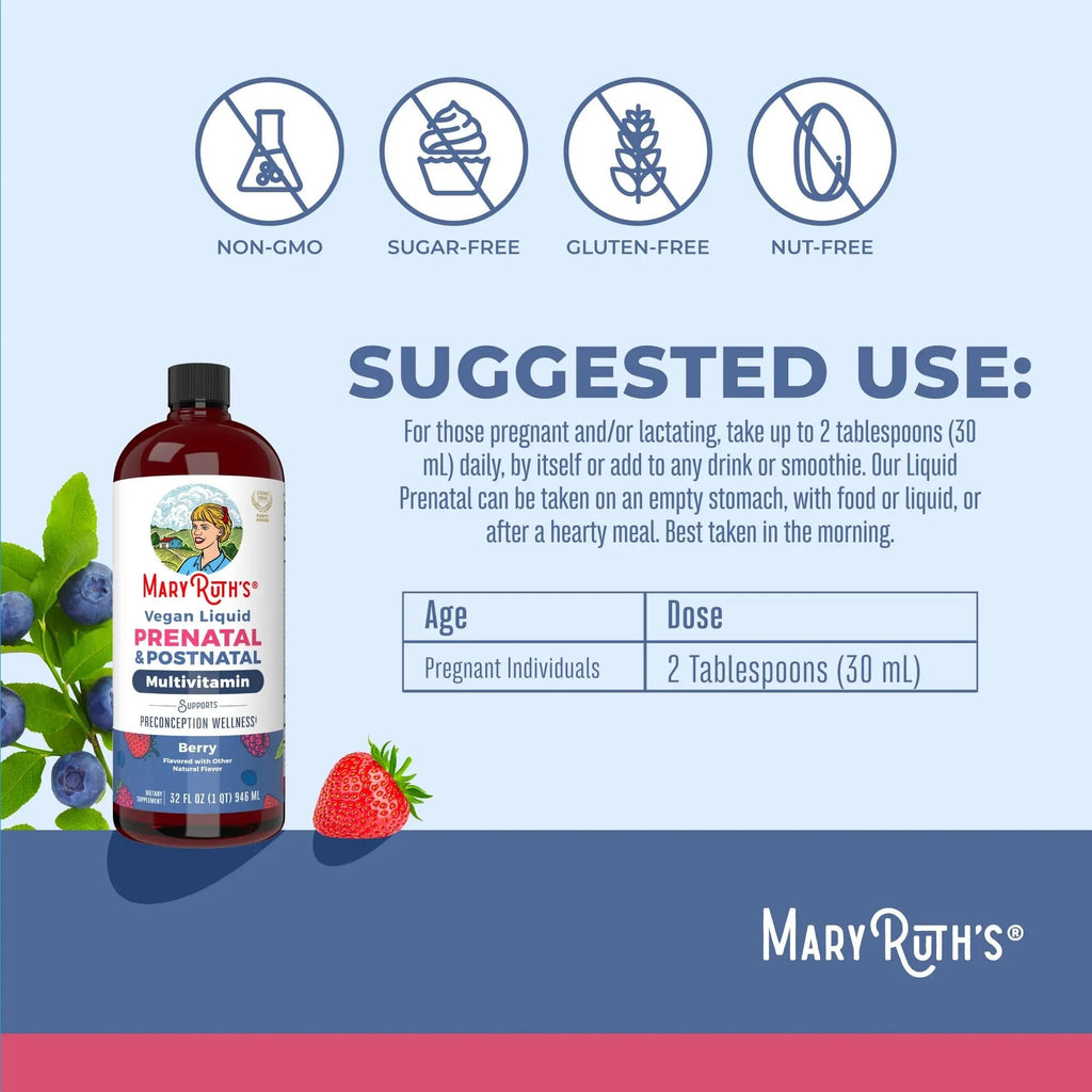 MARYRUTH'S Postnatal & Prenatal Vitamins for Women | Sugar Free | Selenium | Folate | Vegan | Non-GMO | Gluten Free | 32oz - TrustMedUSA