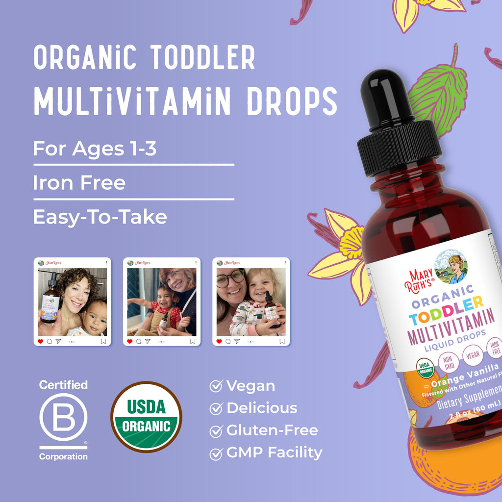 MaryRuth's Toddler Multivitamin | Vitamin A C D E B6 B12 Zinc | Healthy Growth Support | Immunity | Bone Health | Cognitive Function | Organic | Sugar Free | Vegan | Non-GMO | 2 Fl Oz | 30 Day Supply - TrustMedUSA