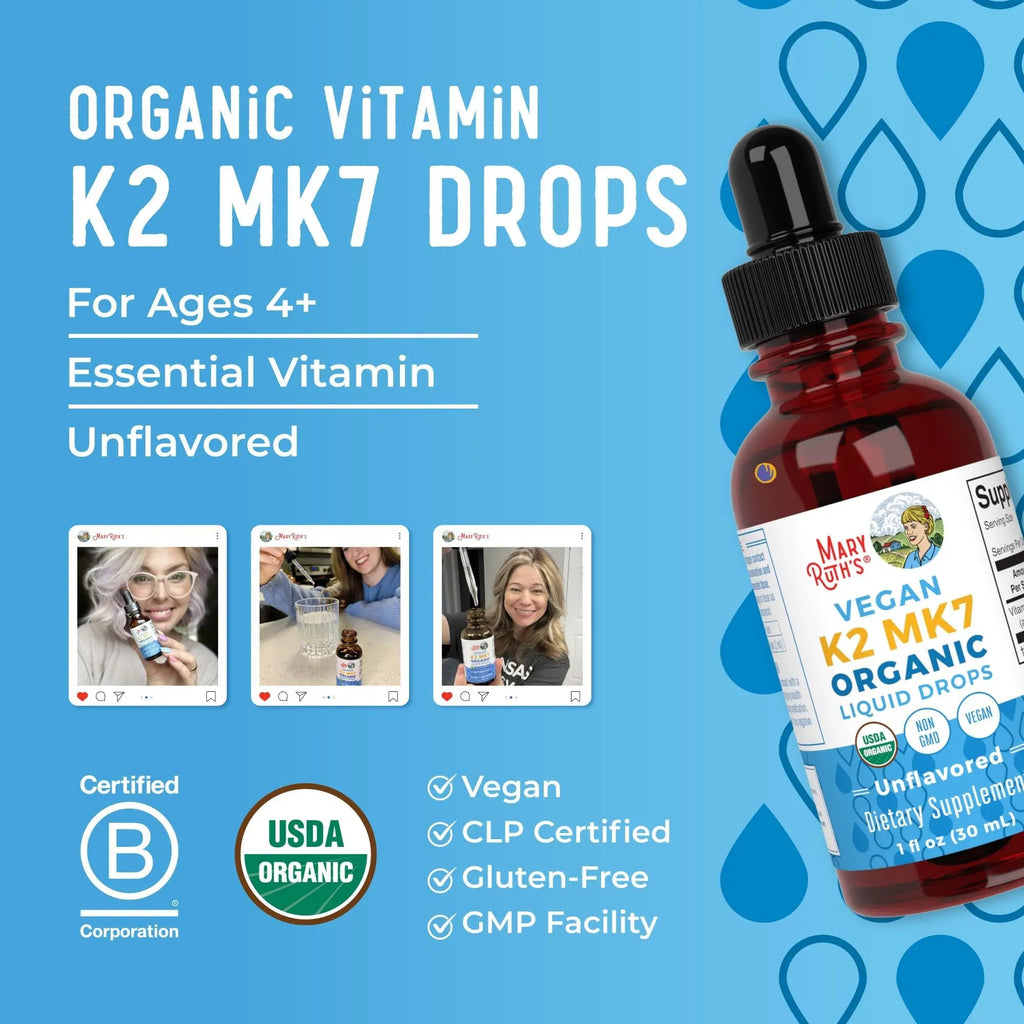 MaryRuth’s USDA Organic Vitamin K2 MK7 Liquid Drops for Adults & Kids | Sourced from Natto | Menaquinone- 7 | Vegan K2 Vitamin for Bone Health & Calcium Absorption | 1oz | Up to 90 Servings - TrustMedUSA