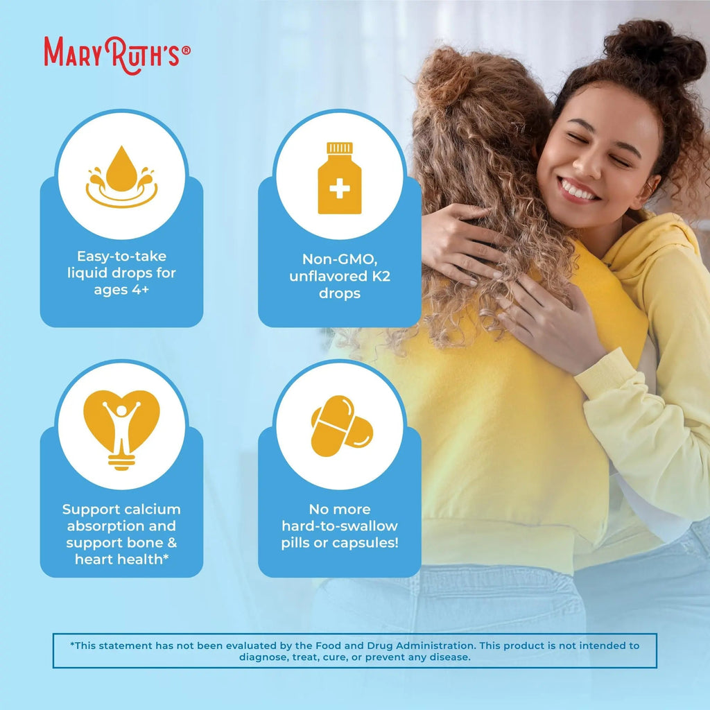 MaryRuth’s USDA Organic Vitamin K2 MK7 Liquid Drops for Adults & Kids | Sourced from Natto | Menaquinone- 7 | Vegan K2 Vitamin for Bone Health & Calcium Absorption | 1oz | Up to 90 Servings - TrustMedUSA