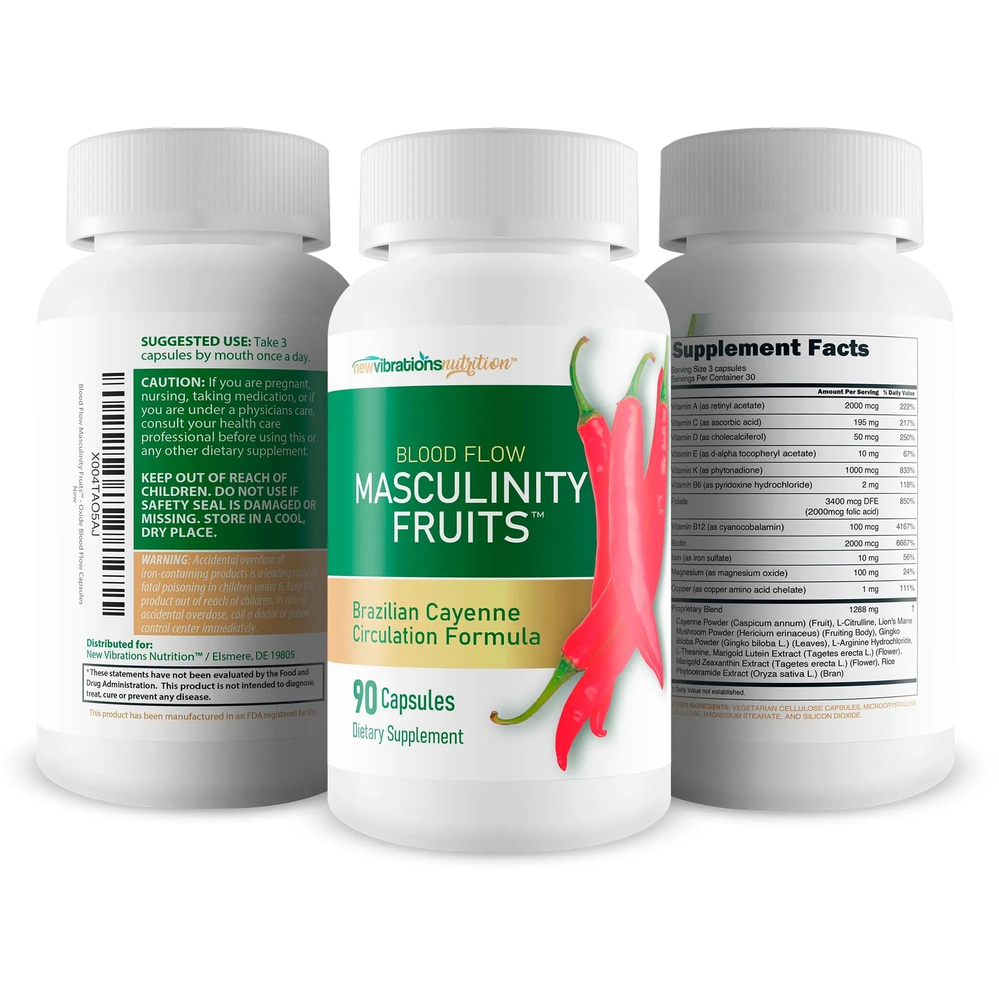 Masculinity Fruits for Bloodflow - Our Best Brazilian Blood Circulation Supplements for Men - Boost Blood Flow Circulation Supplement - Cayenne Pepper Pills Gingko Biloba Blood Flow Vitamins for Men - TrustMedUSA