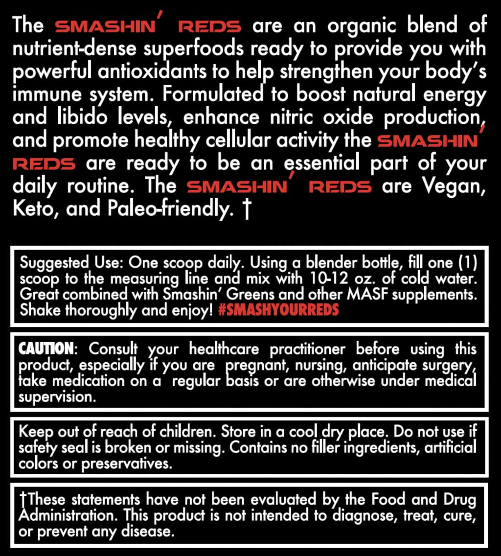 MASF Smashin' Reds Organic Superfood Supplements - 15 Servings - NSF Sport, Super Reds for Digestive Health, Energy, Endurance, Beet Root, Maca, Turmeric, Ginger, Acai, Nitric Oxide Production - TrustMedUSA