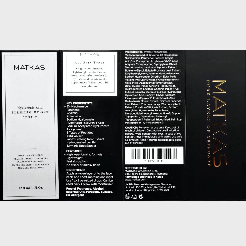 MATKAS Korean Firming Boost Hydrating Hyaluronic Acid Serum 1 Fl. Oz. - Hyaluronic Acid + 2% Niacinamide Serum for Dry Skin, Anti Aging Korean Peptides Moisturizer for Face, Deep Facial Skin Hydration - Maple Wellness Supplements