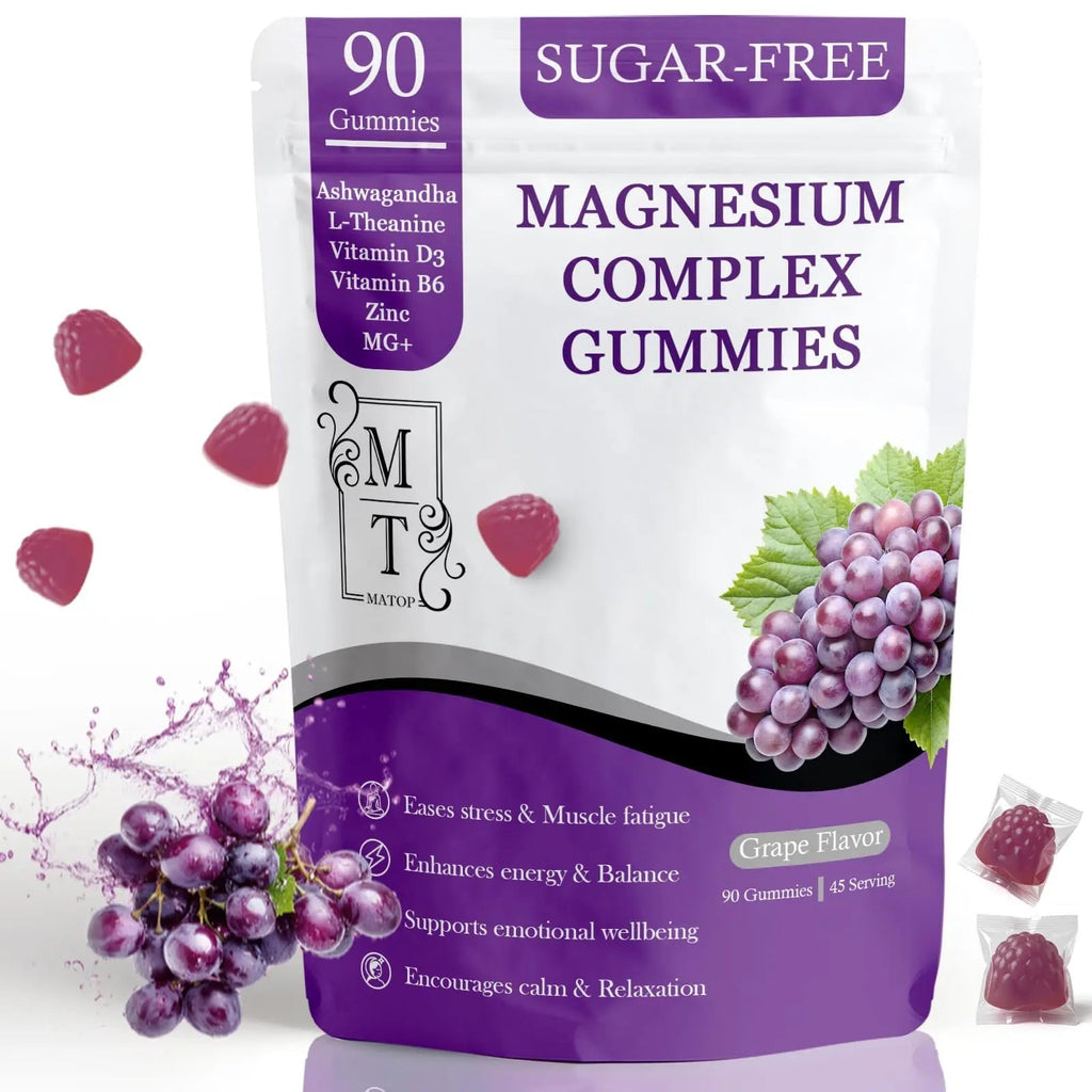 MATOP Magnesium Complex for Women Gummies - 8 in 1 Triple Magnesium Complex (Glycinate, Malate, Citrate) with L-Theanine, Ashwagandha, Vitamin D3, B6 & Zinc - Stress, Calm & Focus - 90 Vegan Gummies - TrustMedUSA