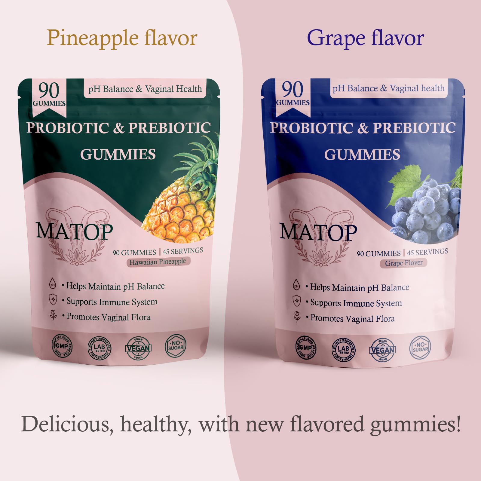 MATOP Probiotic Prebiotic pH Balance Gummies - Vaginal Health Gummies for Women Pro + Prebiotic with Pineapple Flavor, Vegan, Sugar-Free – 90 Gummies (45 Servings) - TrustMedUSA