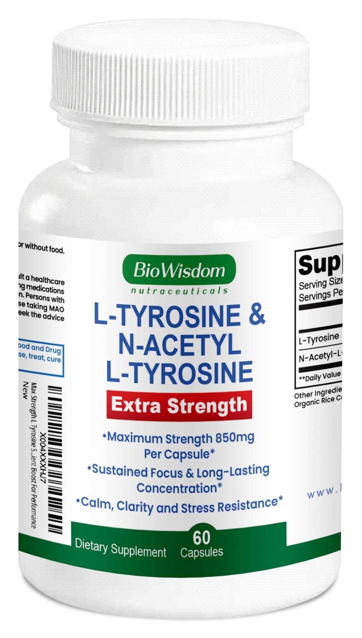 Max Strength L Tyrosine Supplement & N Acetyl L Tyrosine Peak Focus, Alertness, Concentration, Body & Mind Energy. L-Tyrosine 850mg Per 1 Capsule. A Well-Being Nutrient Boost For Performance - TrustMedUSA