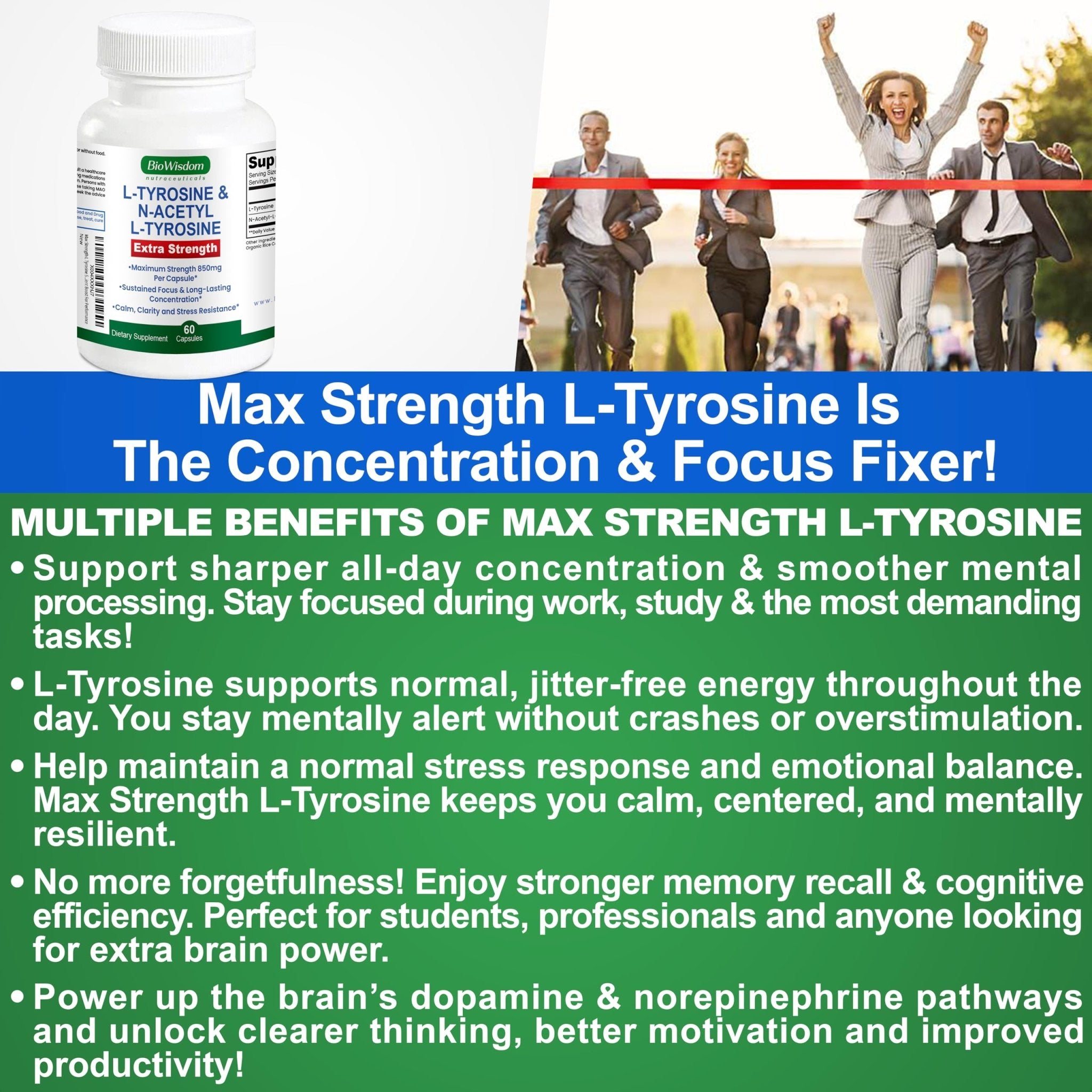 Max Strength L Tyrosine Supplement & N Acetyl L Tyrosine Peak Focus, Alertness, Concentration, Body & Mind Energy. L-Tyrosine 850mg Per 1 Capsule. A Well-Being Nutrient Boost For Performance - TrustMedUSA