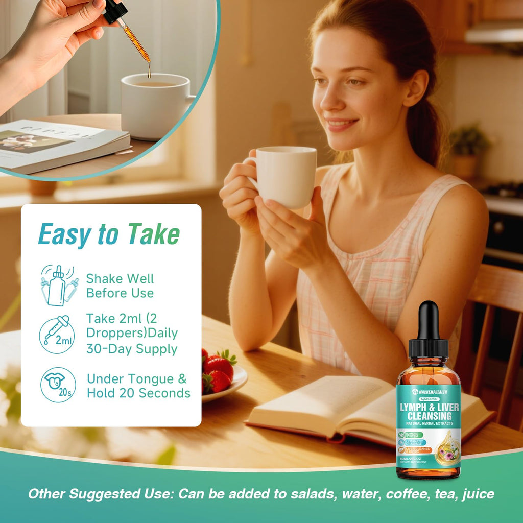 Maxhemphealth Liposomal Lymphatic Drainage Drops - 60ML Lymph & Liver Cleanse Supplement, Natural Herbal Blend & Multivitamin for Immunity, Lymphatic Support & Liver Detox, Vegan, Non-GMO, Gluten-Free - Maple Wellness Supplements