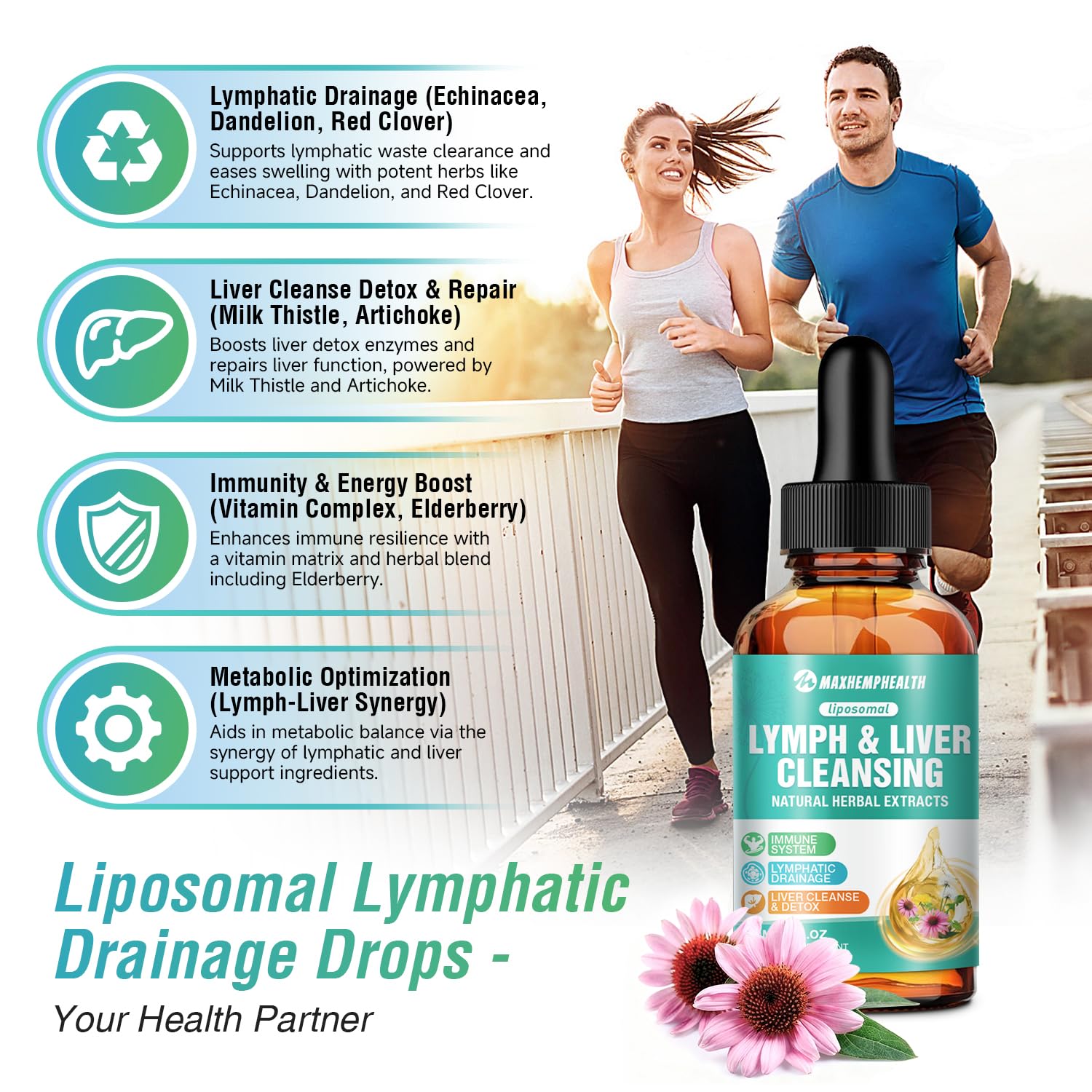 Maxhemphealth Liposomal Lymphatic Drainage Drops - 60ML Lymph & Liver Cleanse Supplement, Natural Herbal Blend & Multivitamin for Immunity, Lymphatic Support & Liver Detox, Vegan, Non-GMO, Gluten-Free - Maple Wellness Supplements