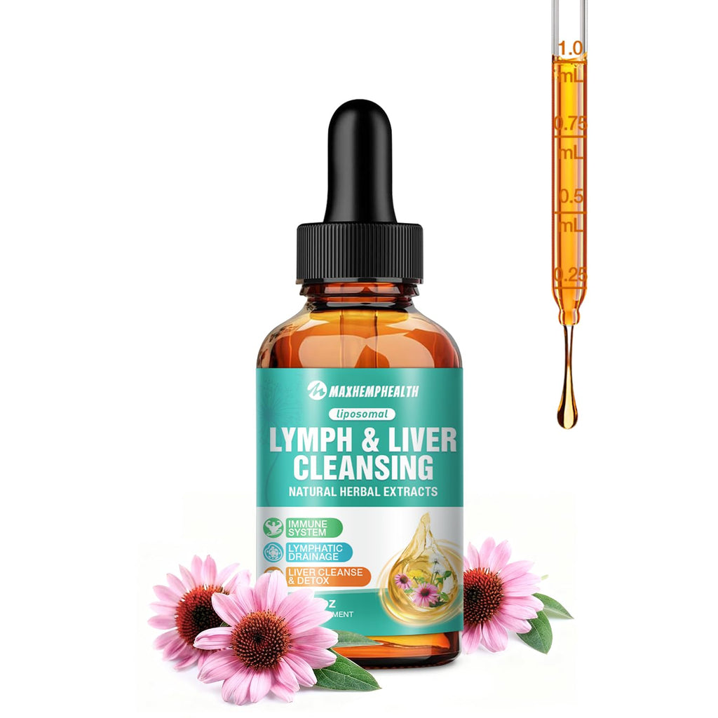 Maxhemphealth Liposomal Lymphatic Drainage Drops - 60ML Lymph & Liver Cleanse Supplement, Natural Herbal Blend & Multivitamin for Immunity, Lymphatic Support & Liver Detox, Vegan, Non-GMO, Gluten-Free - Maple Wellness Supplements