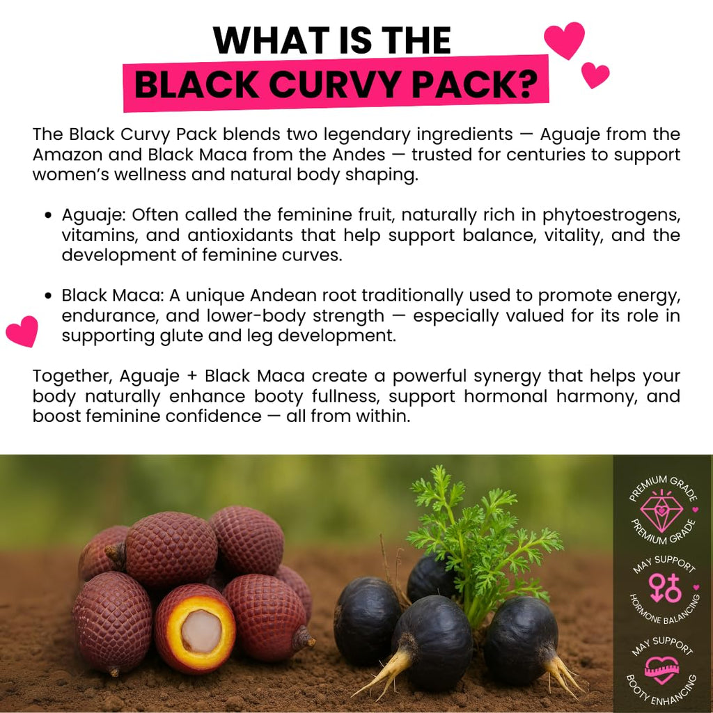 Maximum Booty Growth – Aguaje + Black Maca Pills for Women – Glute Volume Enhancer - Black Curvy Pack - TrustMedUSA