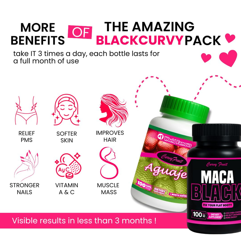 Maximum Booty Growth – Aguaje + Black Maca Pills for Women – Glute Volume Enhancer - Black Curvy Pack - TrustMedUSA