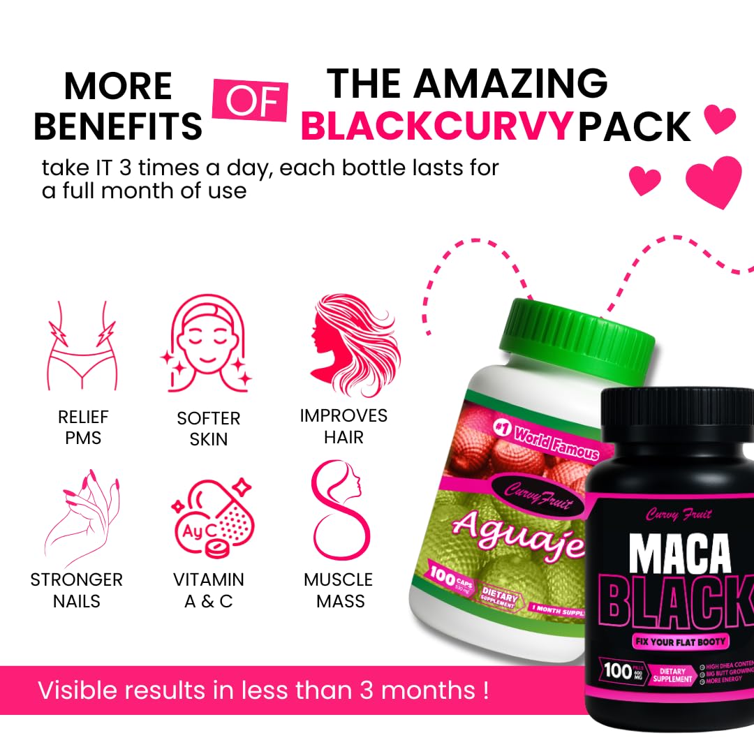 Maximum Booty Growth – Aguaje + Black Maca Pills for Women – Glute Volume Enhancer - Black Curvy Pack - TrustMedUSA