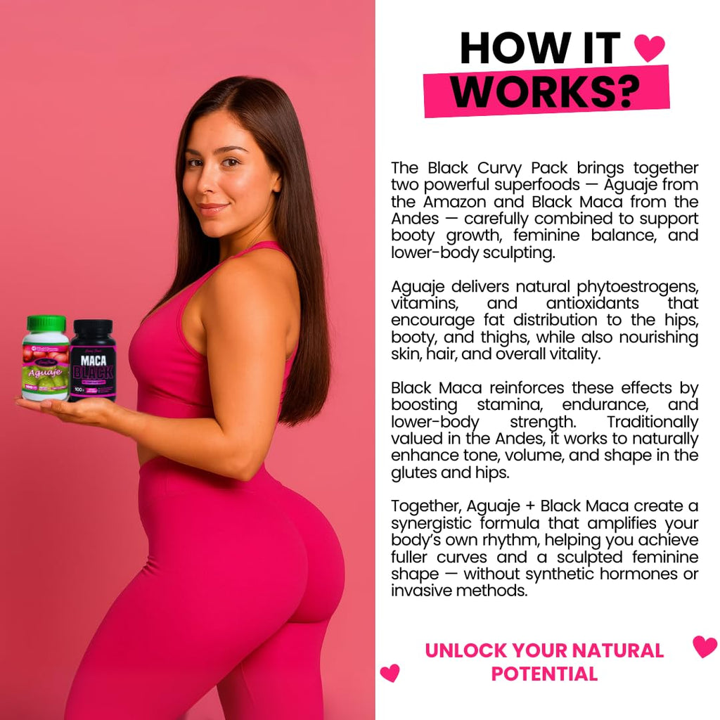 Maximum Booty Growth – Aguaje + Black Maca Pills for Women – Glute Volume Enhancer - Black Curvy Pack - TrustMedUSA