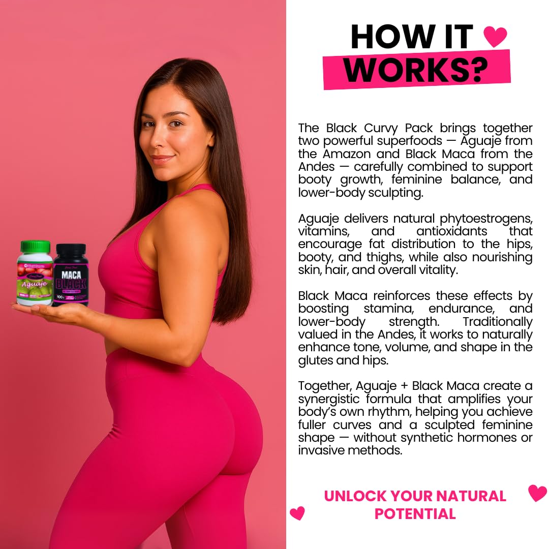 Maximum Booty Growth – Aguaje + Black Maca Pills for Women – Glute Volume Enhancer - Black Curvy Pack - TrustMedUSA