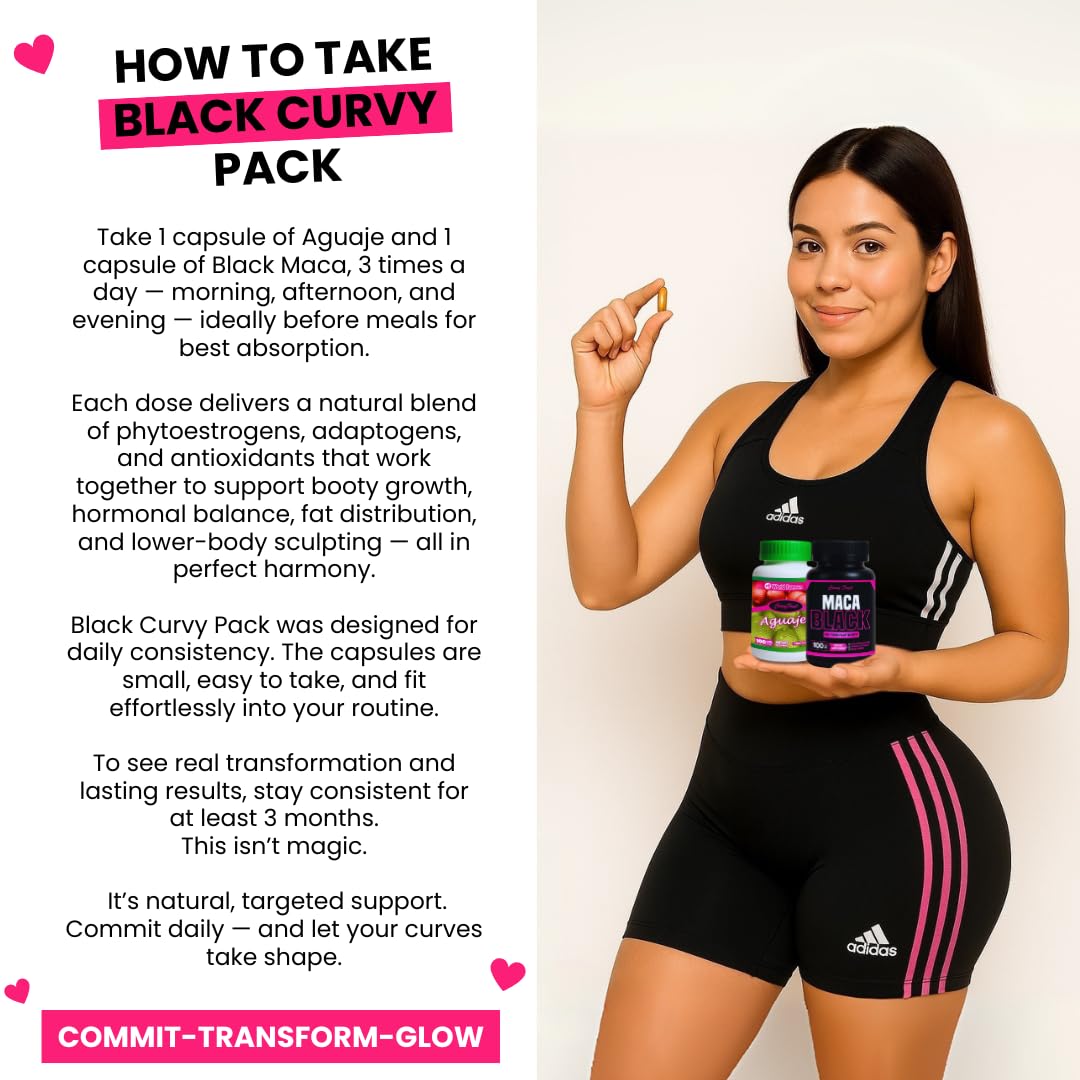 Maximum Booty Growth – Aguaje + Black Maca Pills for Women – Glute Volume Enhancer - Black Curvy Pack - TrustMedUSA